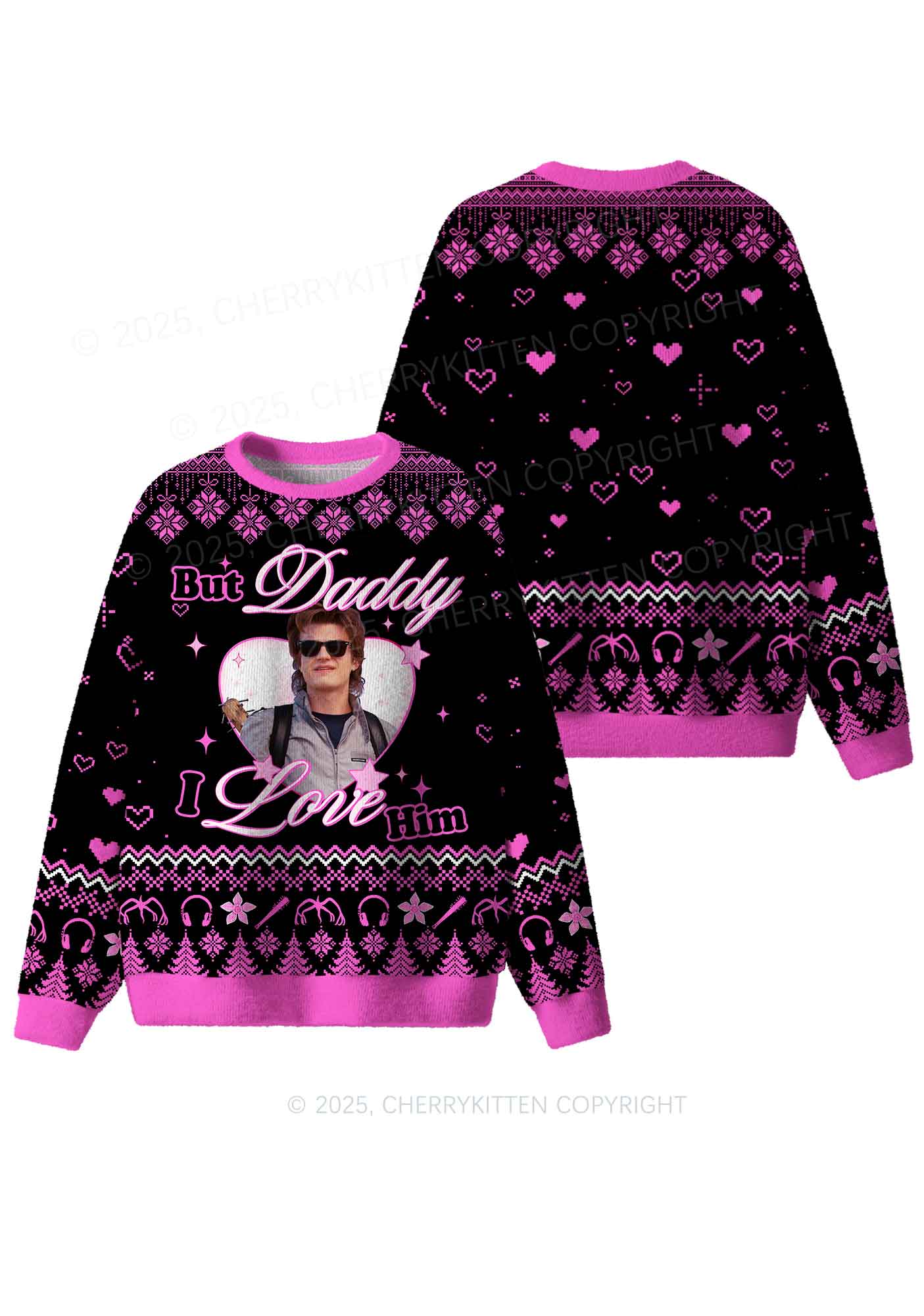 Daddy I Love Him Y2K Christmas Knit Sweatshirt Cherrykitten - Image 3