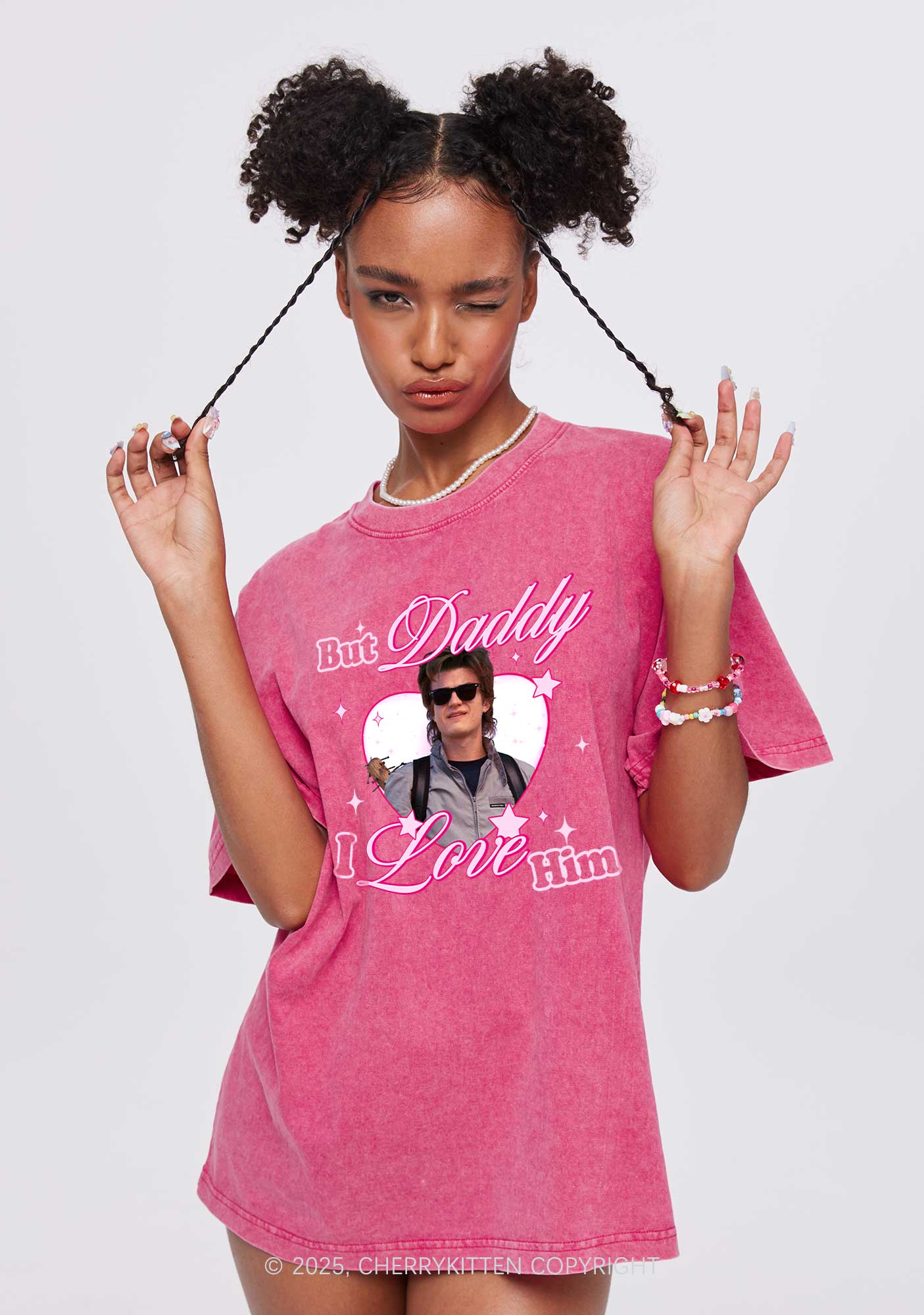 Daddy I Love Him Y2K Shirts Washed Tee Cherrykitten - Image 2