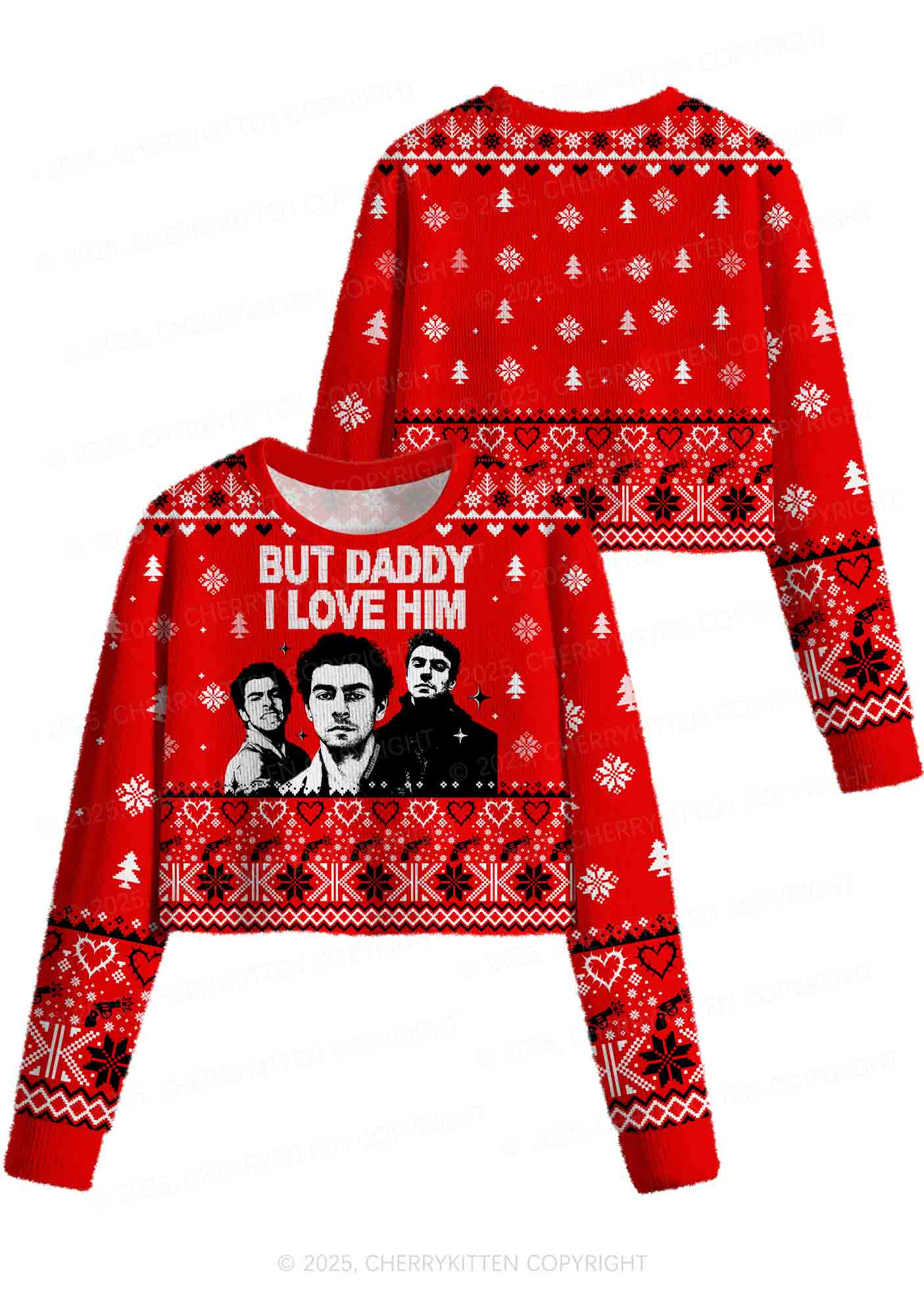 Daddy I Love Luigi Y2K Christmas Crop Knit Sweatshirt Cherrykitten - Image 3