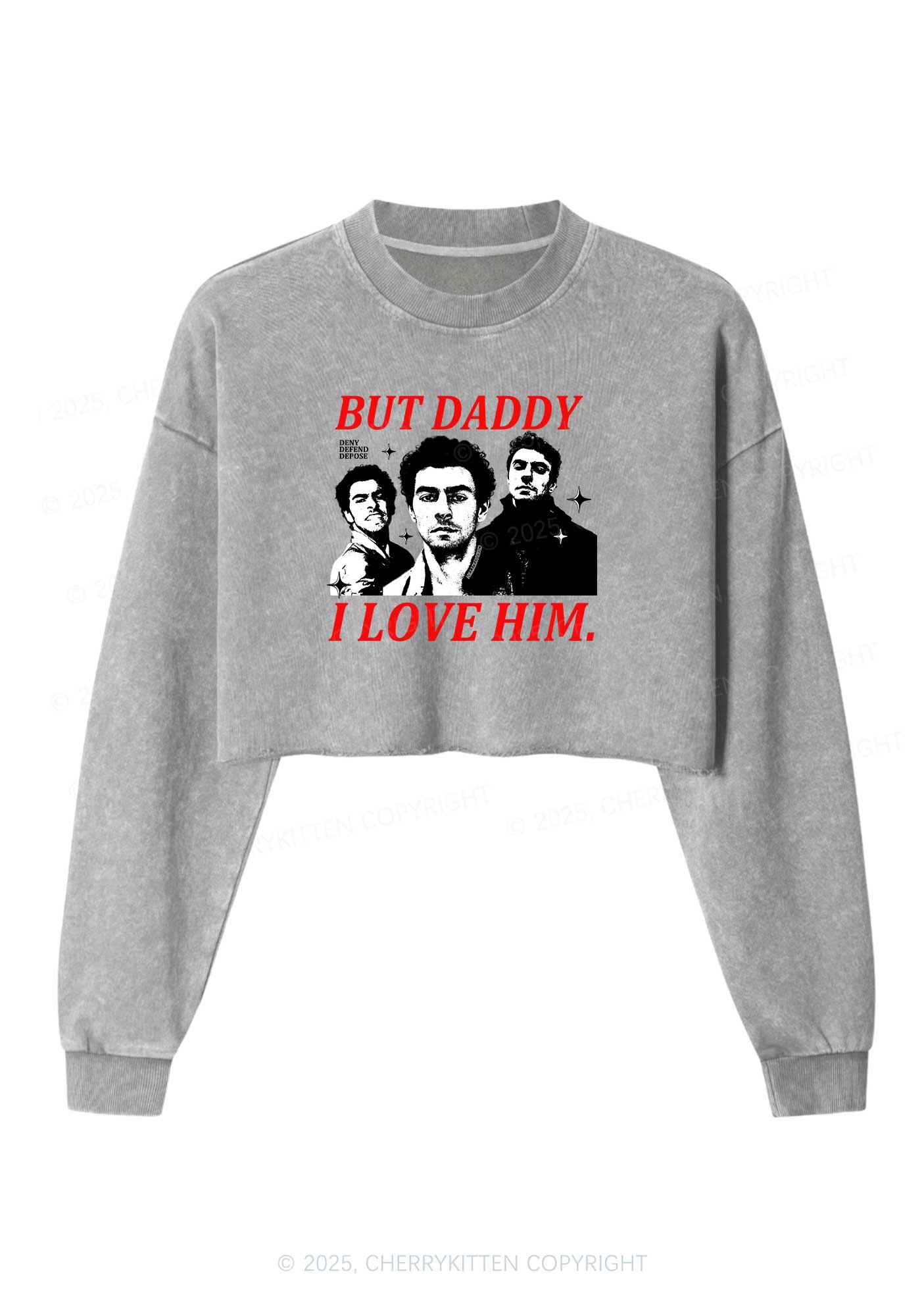Daddy I Love Luigi Y2K Crop Washed Sweatshirts Cherrykitten - Image 3