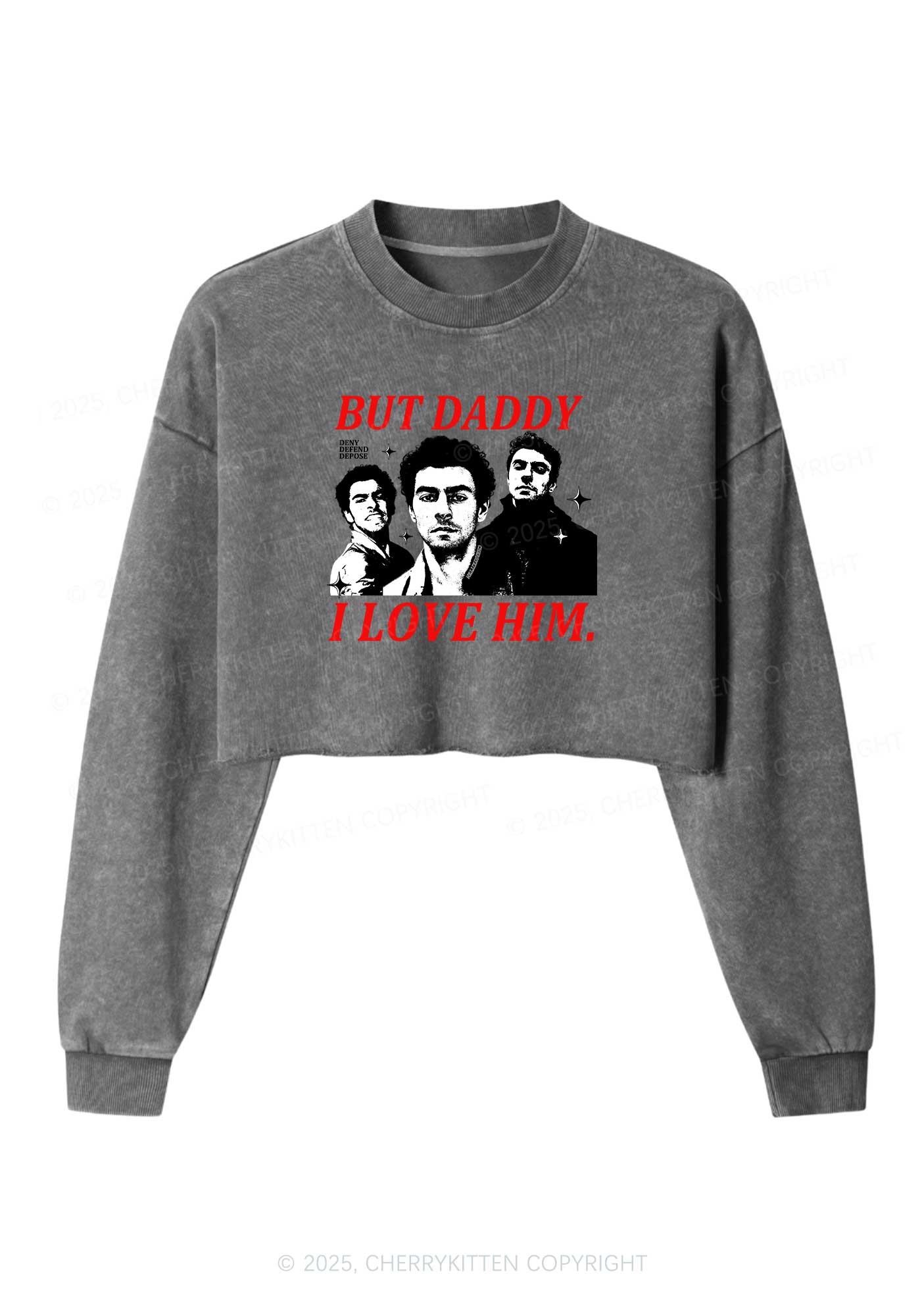 Daddy I Love Luigi Y2K Crop Washed Sweatshirts Cherrykitten - Image 4