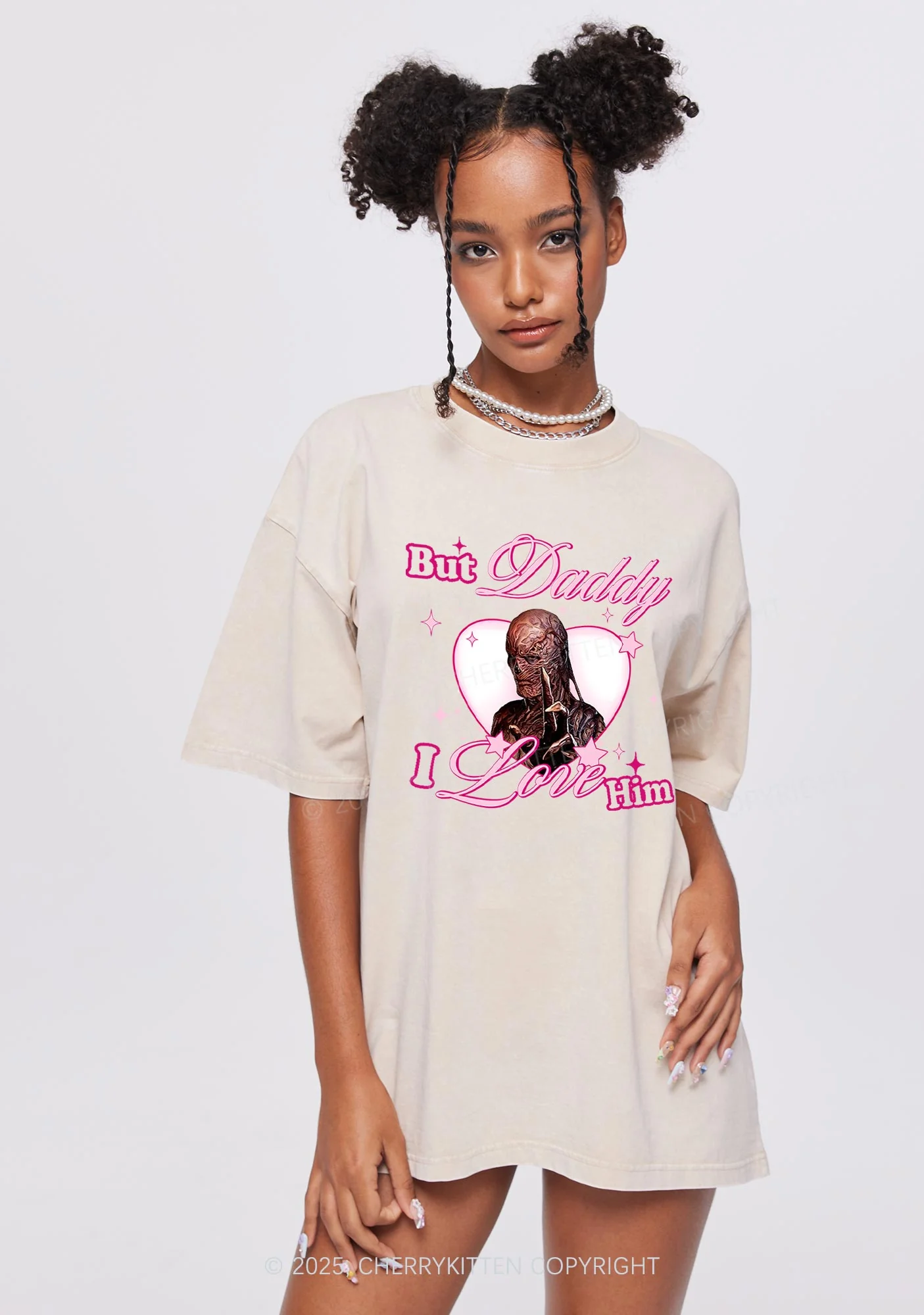 Daddy I Love VN Y2K Shirts Washed Tee Cherrykitten - Image 2