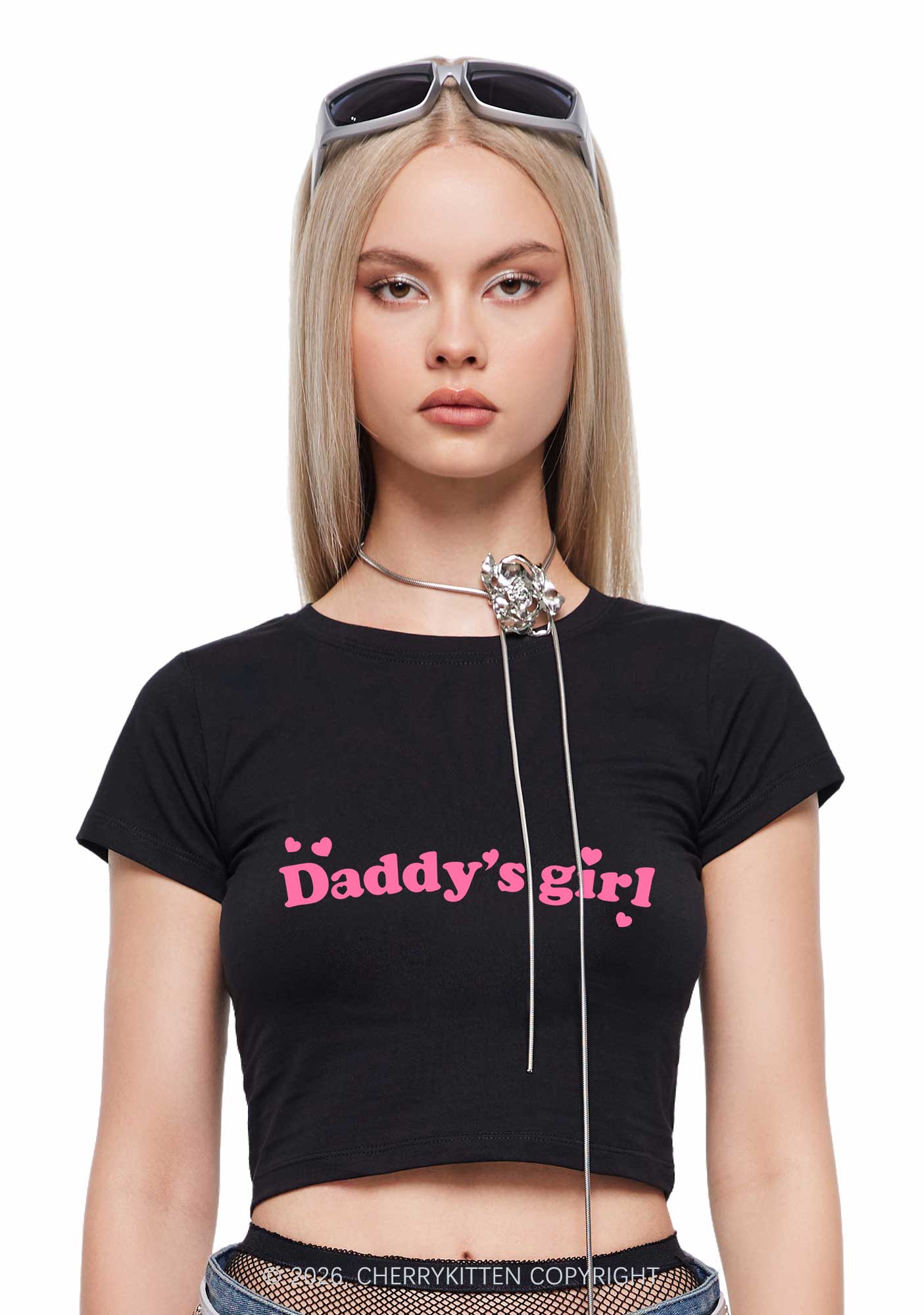 Daddys Girl Valentine's Day Y2K Baby Tee Cherrykitten - Image 2