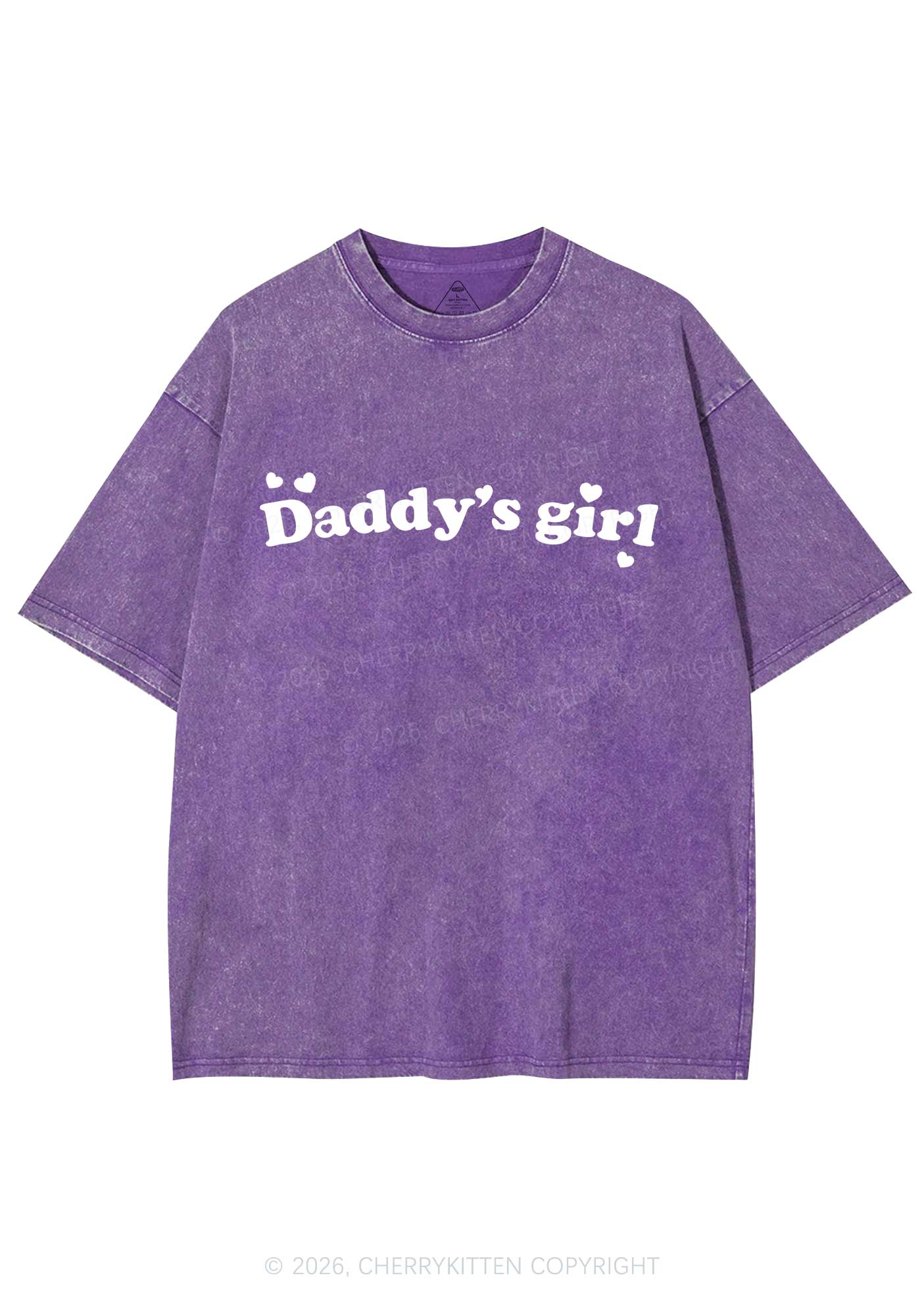 Daddys Girl Valentine's Day Y2K Shirts Washed Tee Cherrykitten - Image 4