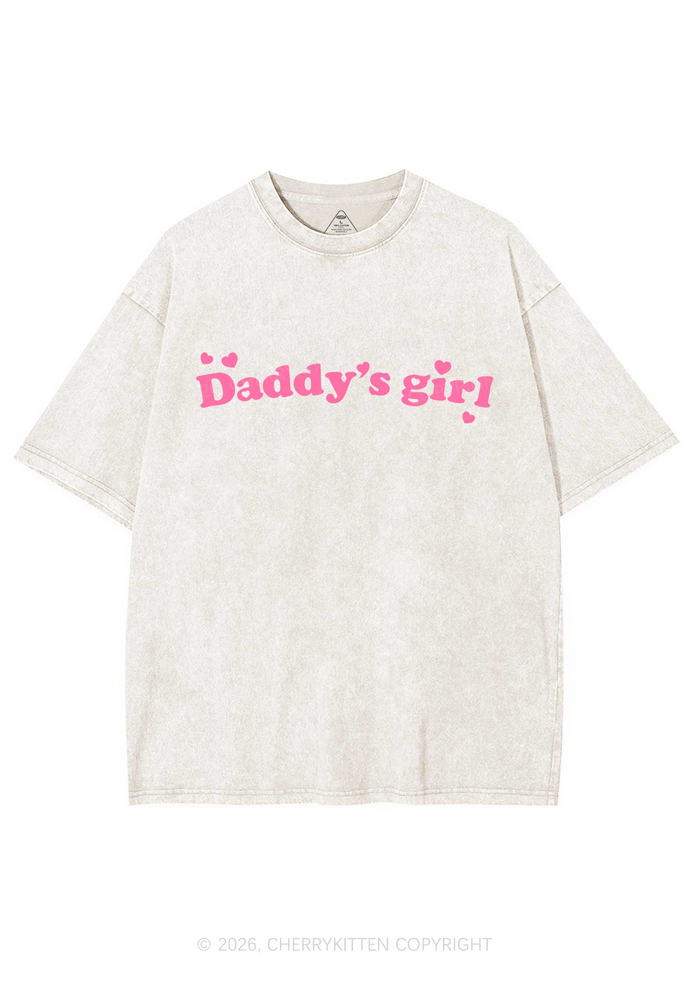 Daddys Girl Valentine's Day Y2K Shirts Washed Tee Cherrykitten - Image 5