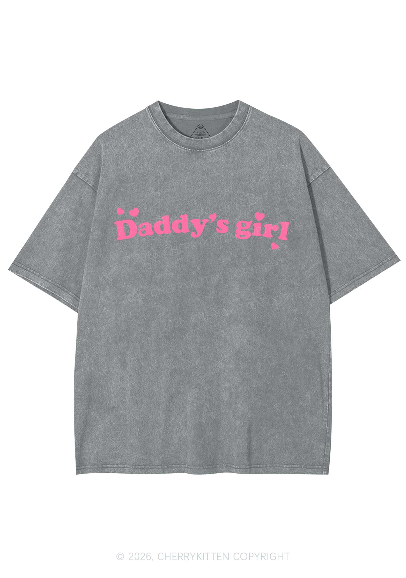 Daddys Girl Valentine's Day Y2K Shirts Washed Tee Cherrykitten - Image 8