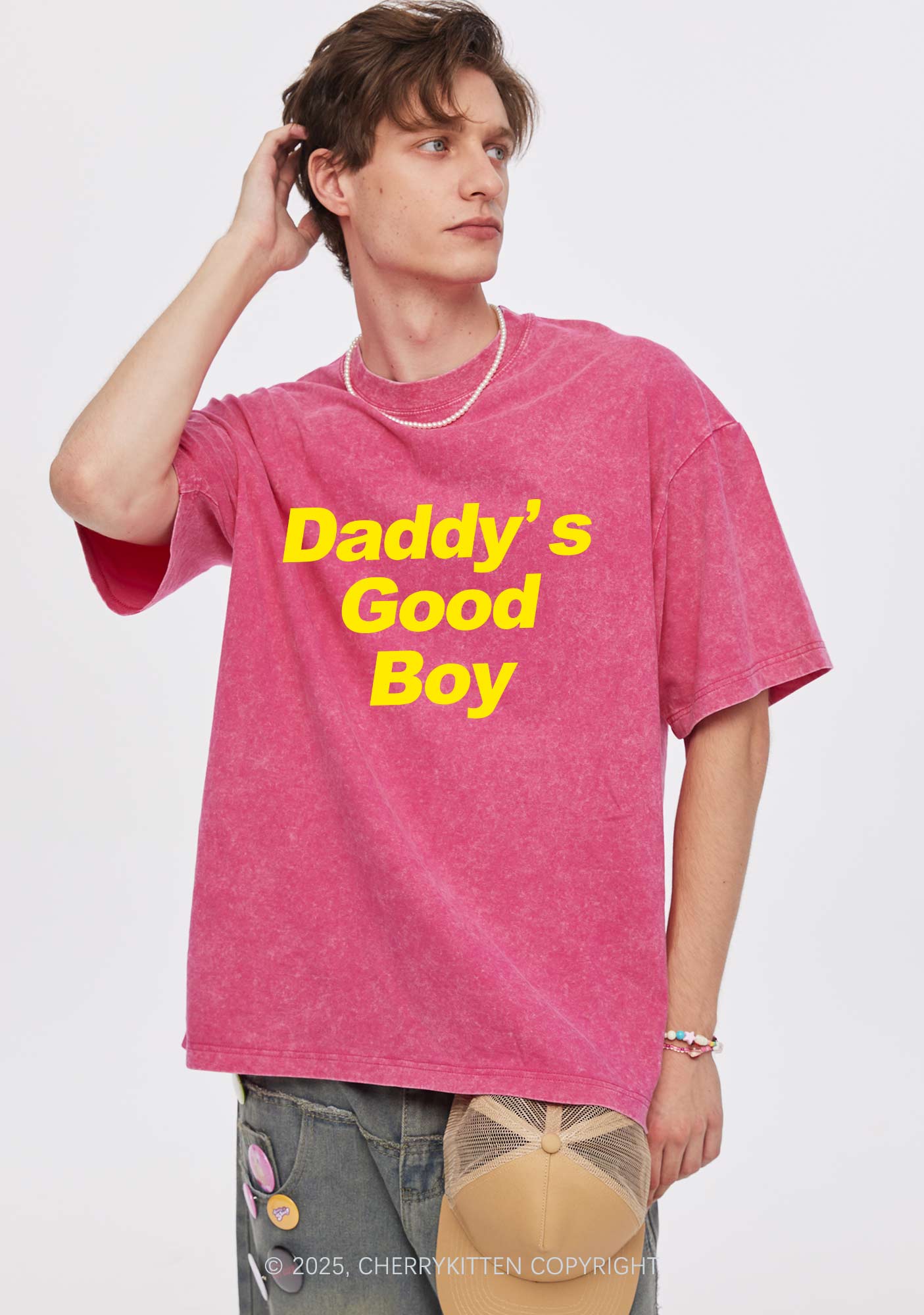Daddys Good Boy Y2K Shirts Washed Tee Cherrykitten - Image 2