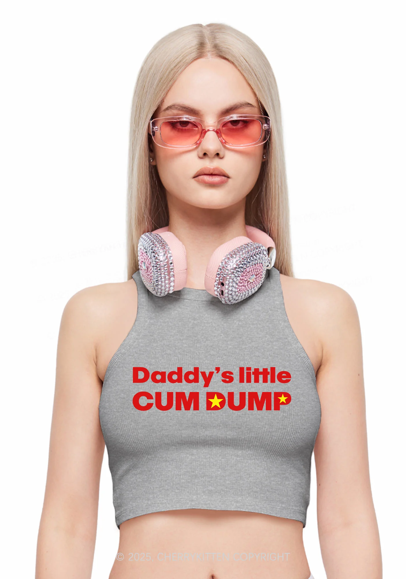 Daddys Little Cum Dump Y2K Crop Tank Top Cherrykitten - Image 2