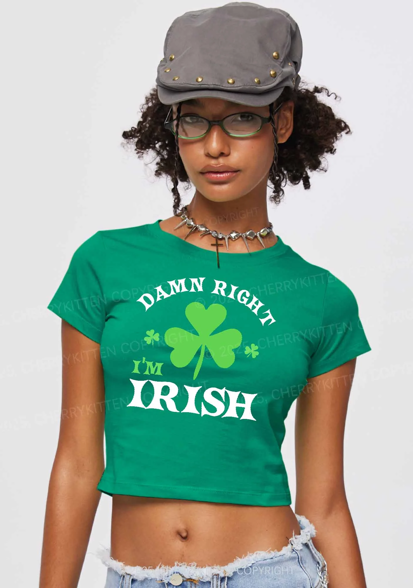 Damn Right Im Irish St Patricks Y2K Baby Tee Cherrykitten - Image 2