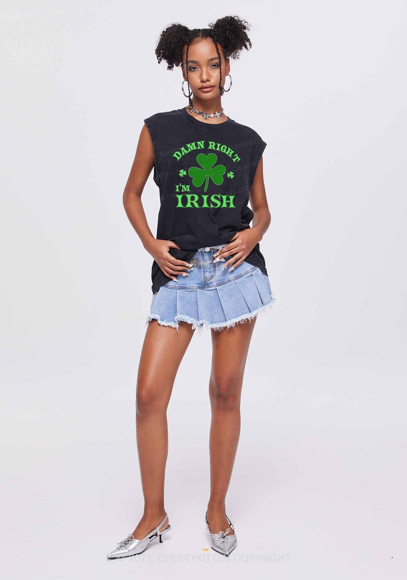 Damn Right Im Irish St Patricks Y2K Washed Tank Cherrykitten - Image 2