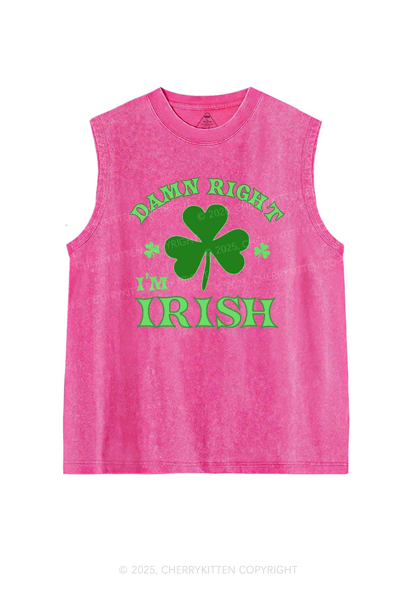 Damn Right Im Irish St Patricks Y2K Washed Tank Cherrykitten - Image 4
