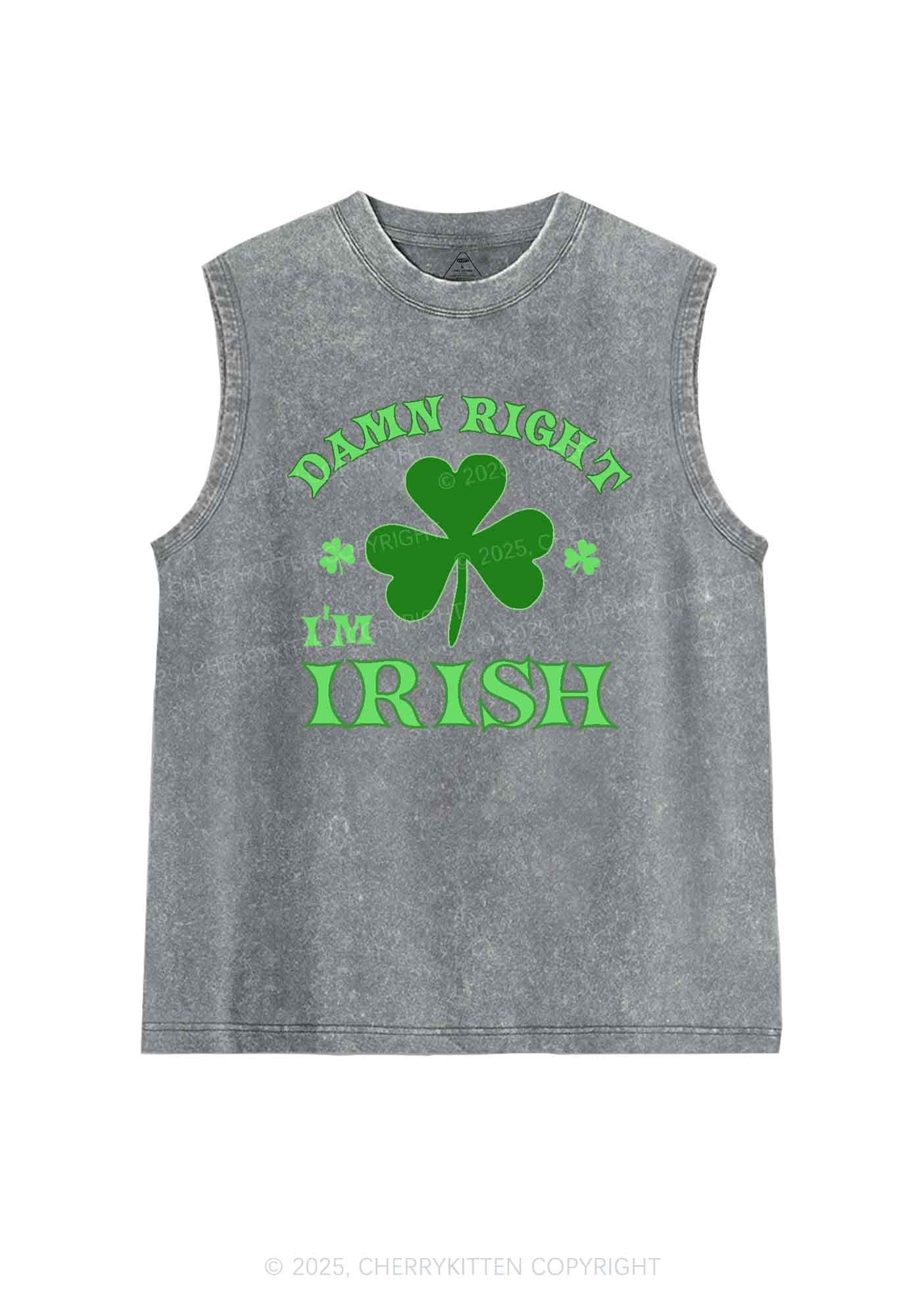Damn Right Im Irish St Patricks Y2K Washed Tank Cherrykitten - Image 5