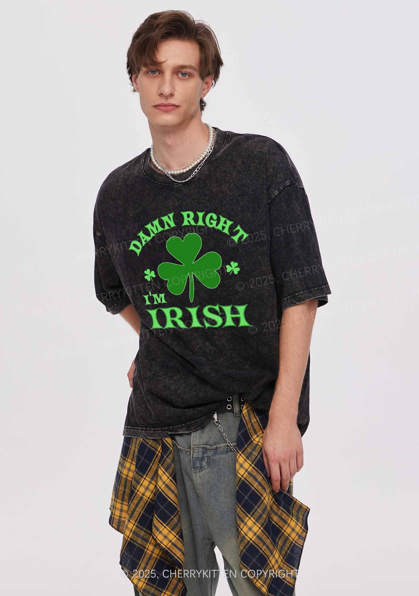 Damn Right Im Irish St Patricks Y2K Washed Tee Cherrykitten - Image 3