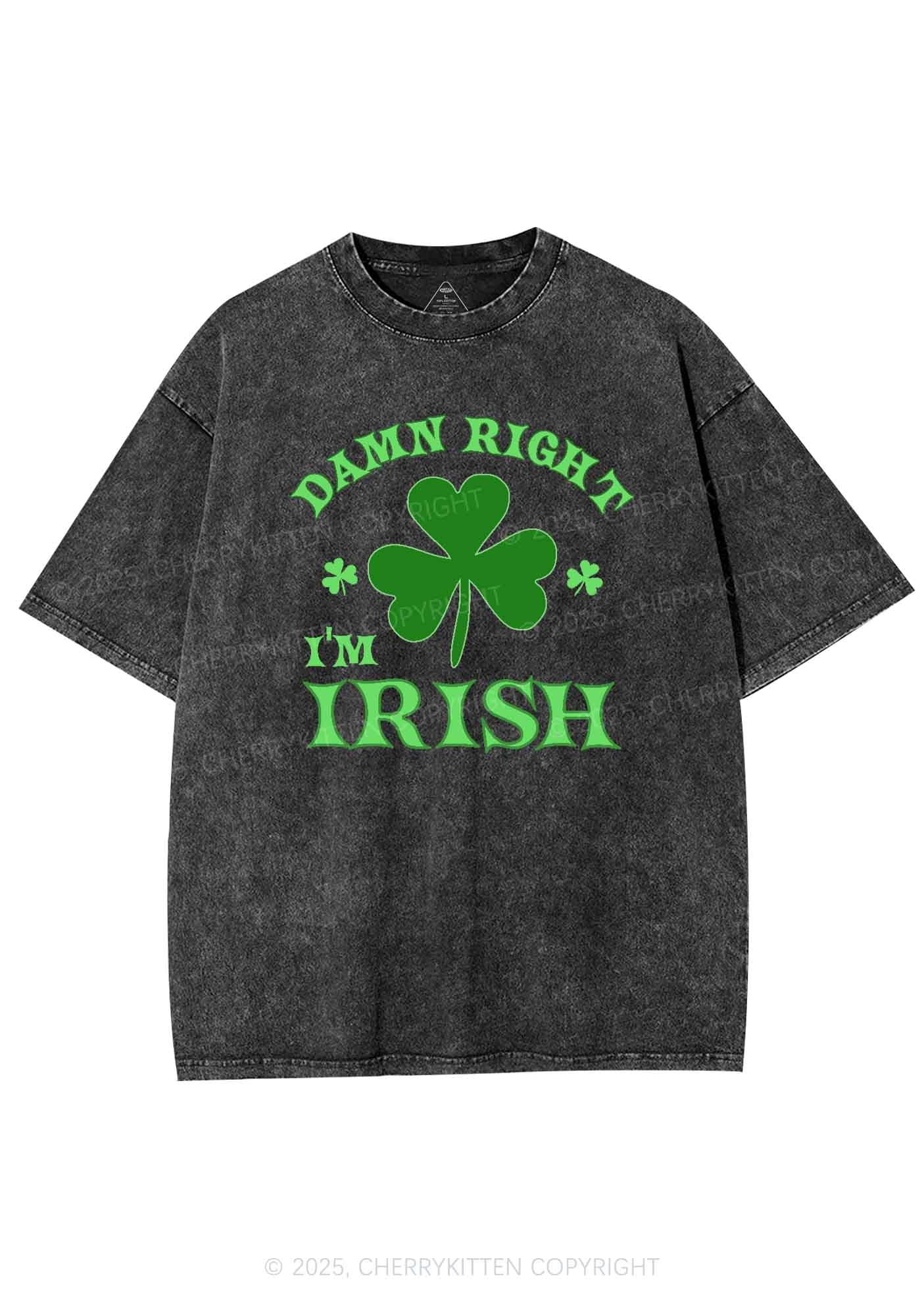 Damn Right Im Irish St Patricks Y2K Washed Tee Cherrykitten - Image 5