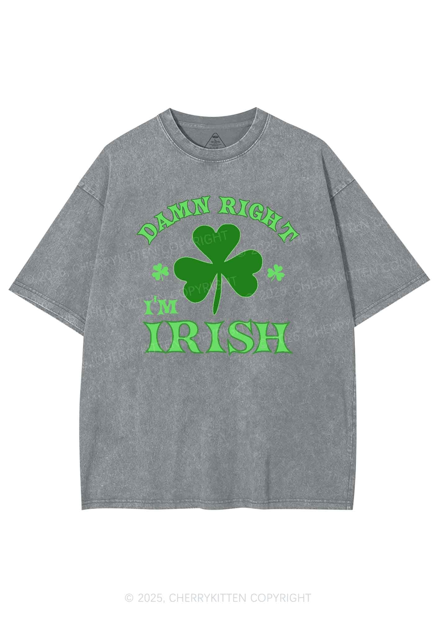 Damn Right Im Irish St Patricks Y2K Washed Tee Cherrykitten - Image 8