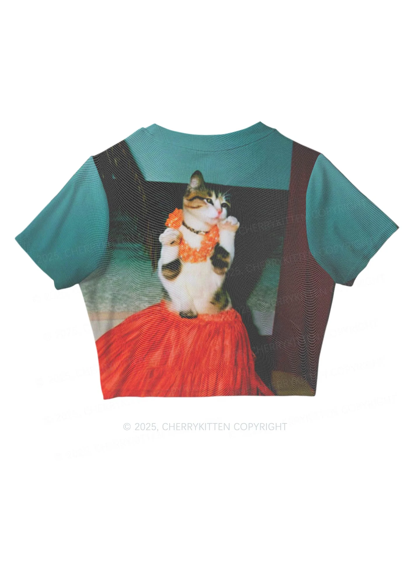 Dancing Cat Y2K Mesh Crop Top Cherrykitten - Image 3