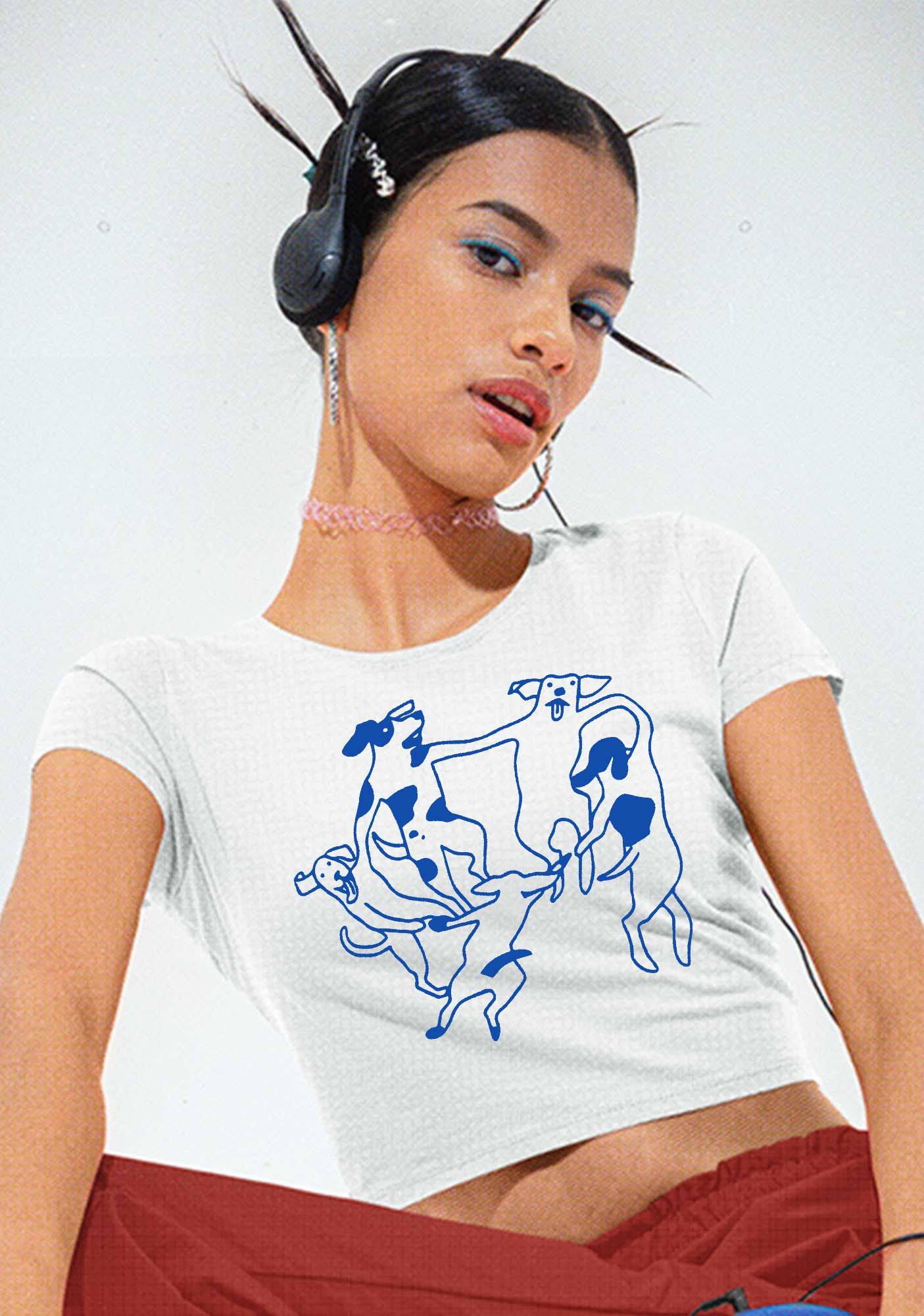 Dancing Dogs Y2K Baby Tee - Image 2