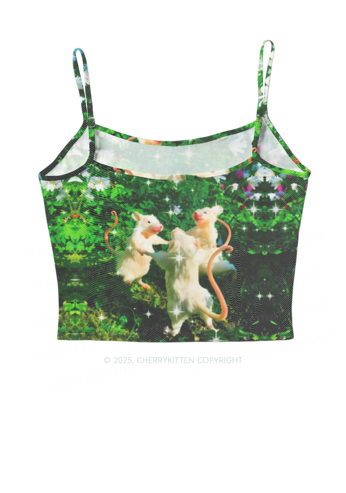 Dancing Rat Y2K Mesh Cami Tank Cherrykitten Art by OhStuffinell Taxidermy - Image 3
