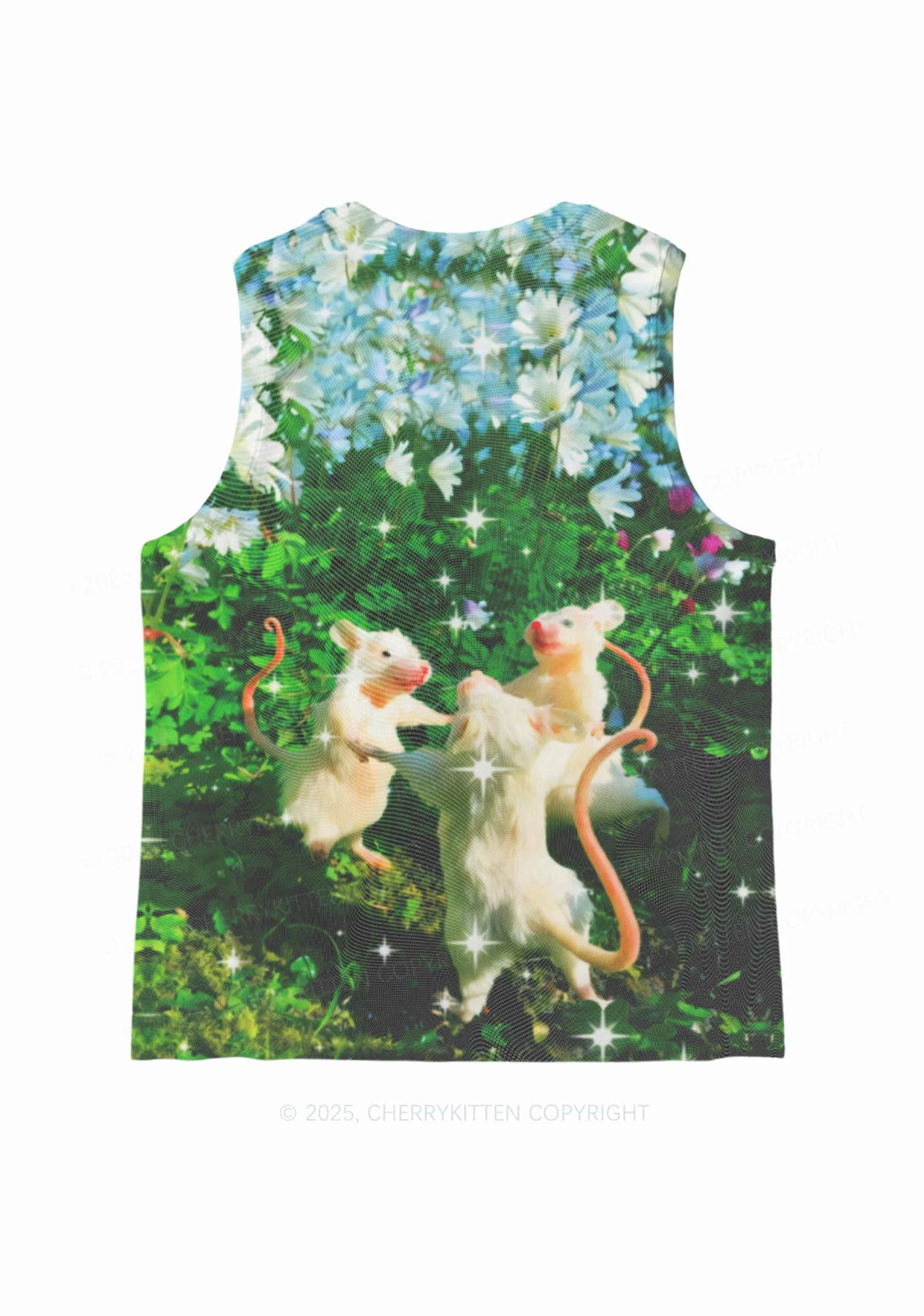 Dancing Rat Y2K Mesh Muscle Tank Cherrykitten Art by OhStuffinell Taxidermy - Image 4