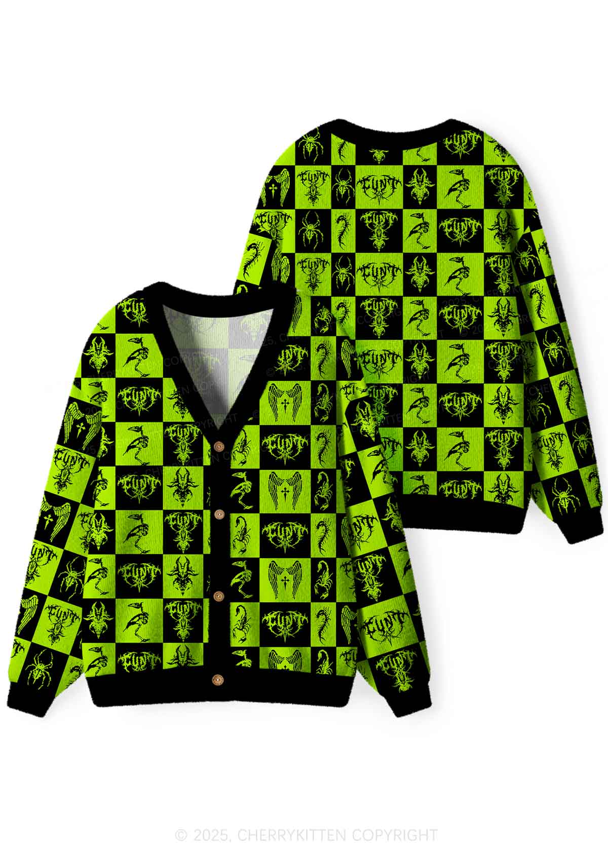 Dark Cxxt Y2K Christmas Cardigan Knit Sweatshirt Cherrykitten - Image 3