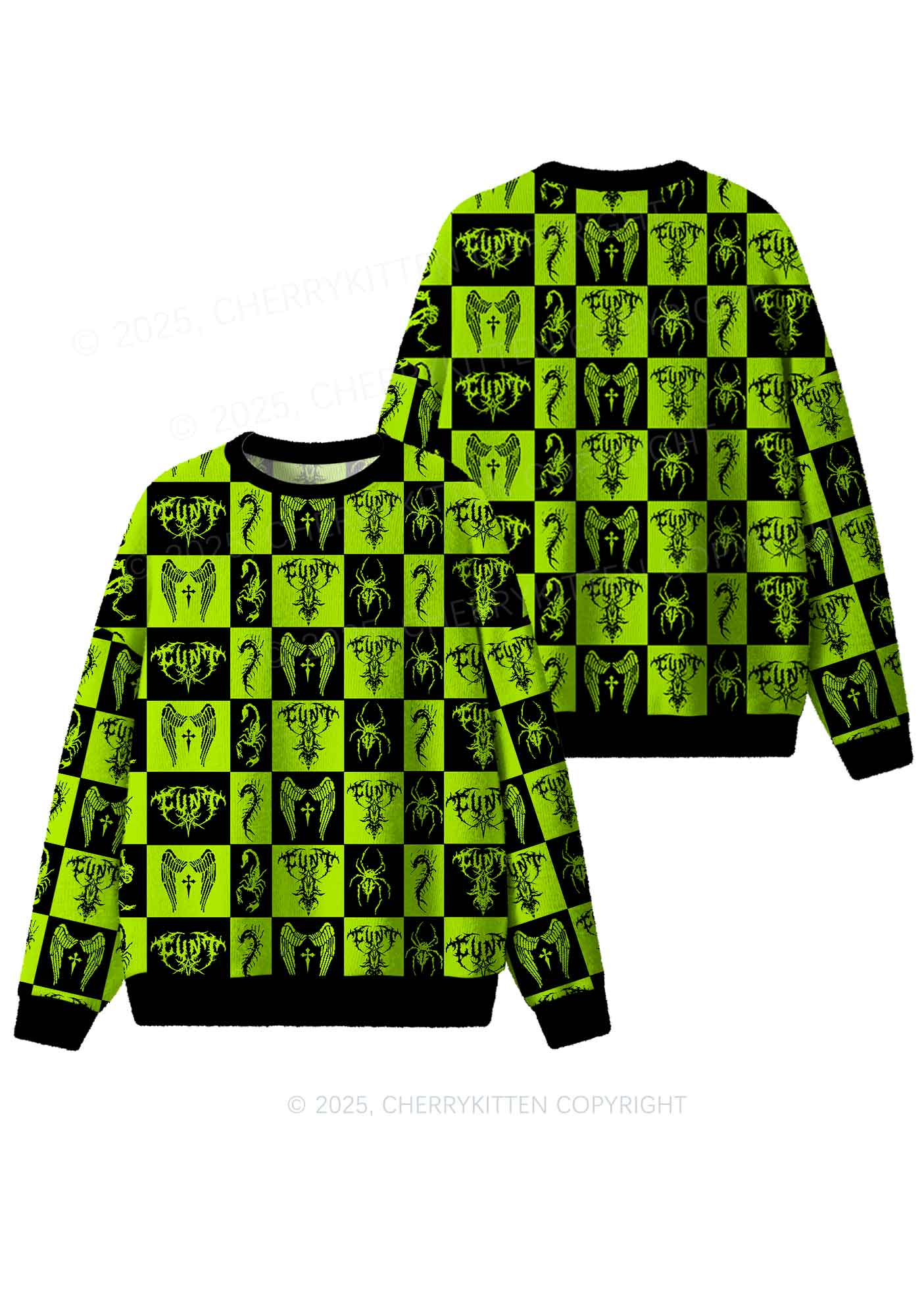 Dark Cxxt Y2K Christmas Knit Sweatshirt Cherrykitten - Image 3