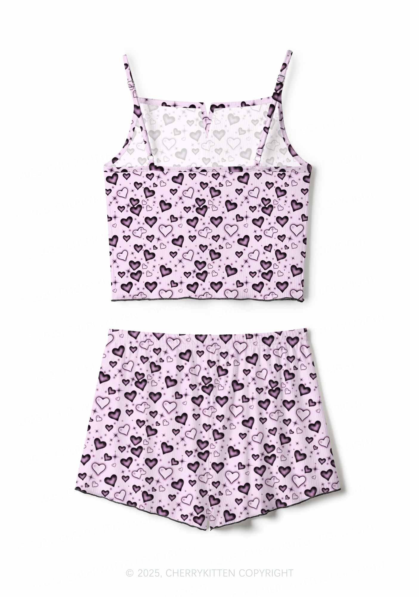 Dark Heart Attack Valentine's Day Y2K Print Cami Shorts Pajama Set Cherrykitten - Image 2