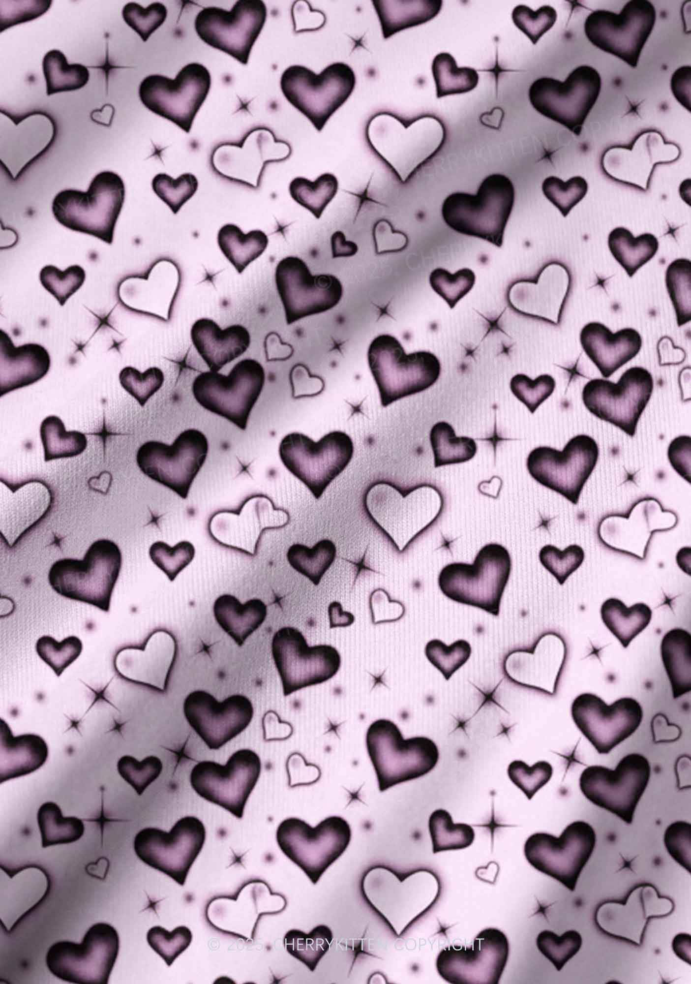 Dark Heart Attack Valentine's Day Y2K Print Long Sleeve Pajama Set Cherrykitten - Image 3