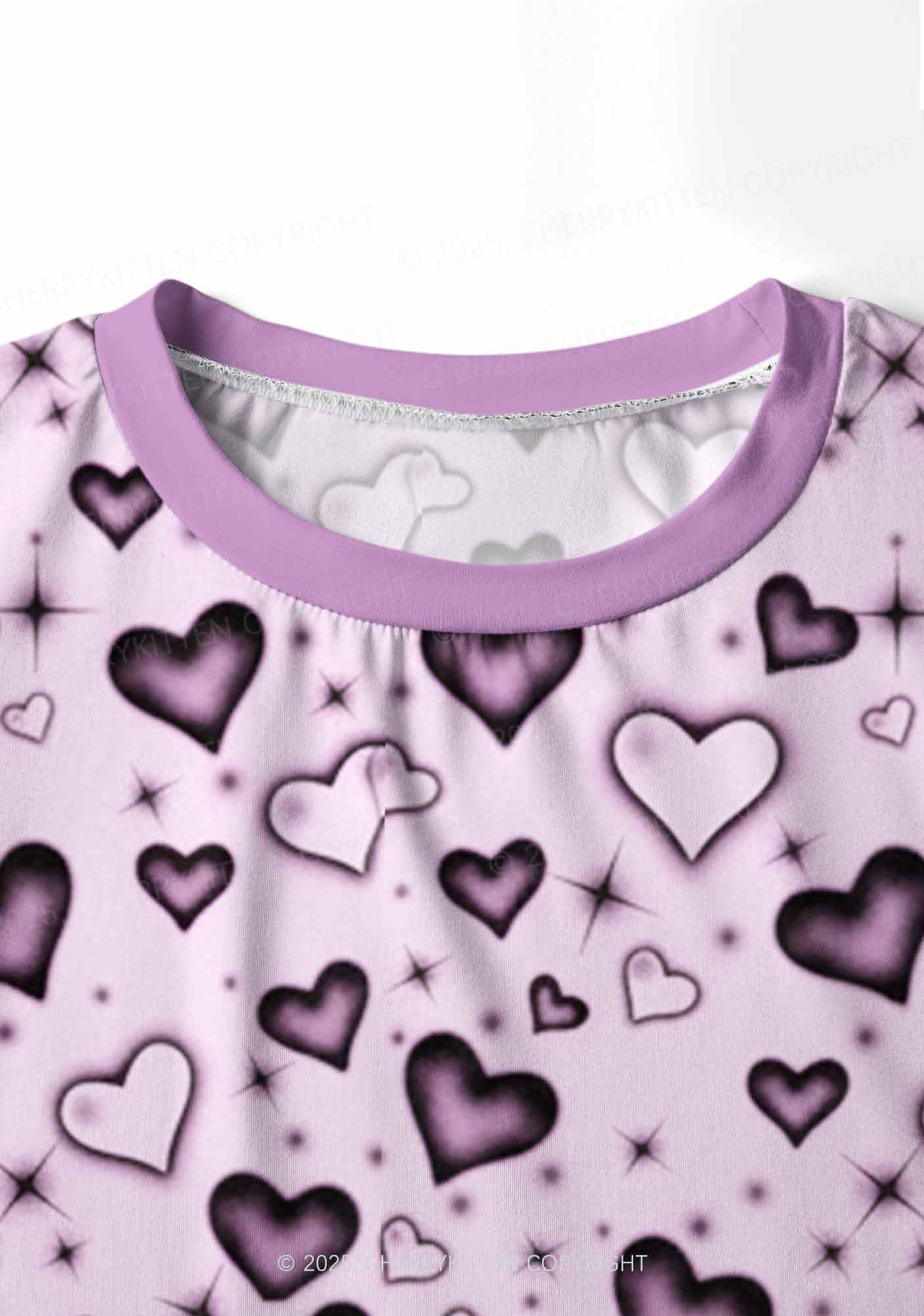 Dark Heart Attack Valentine's Day Y2K Print Long Sleeve Pajama Set Cherrykitten - Image 5