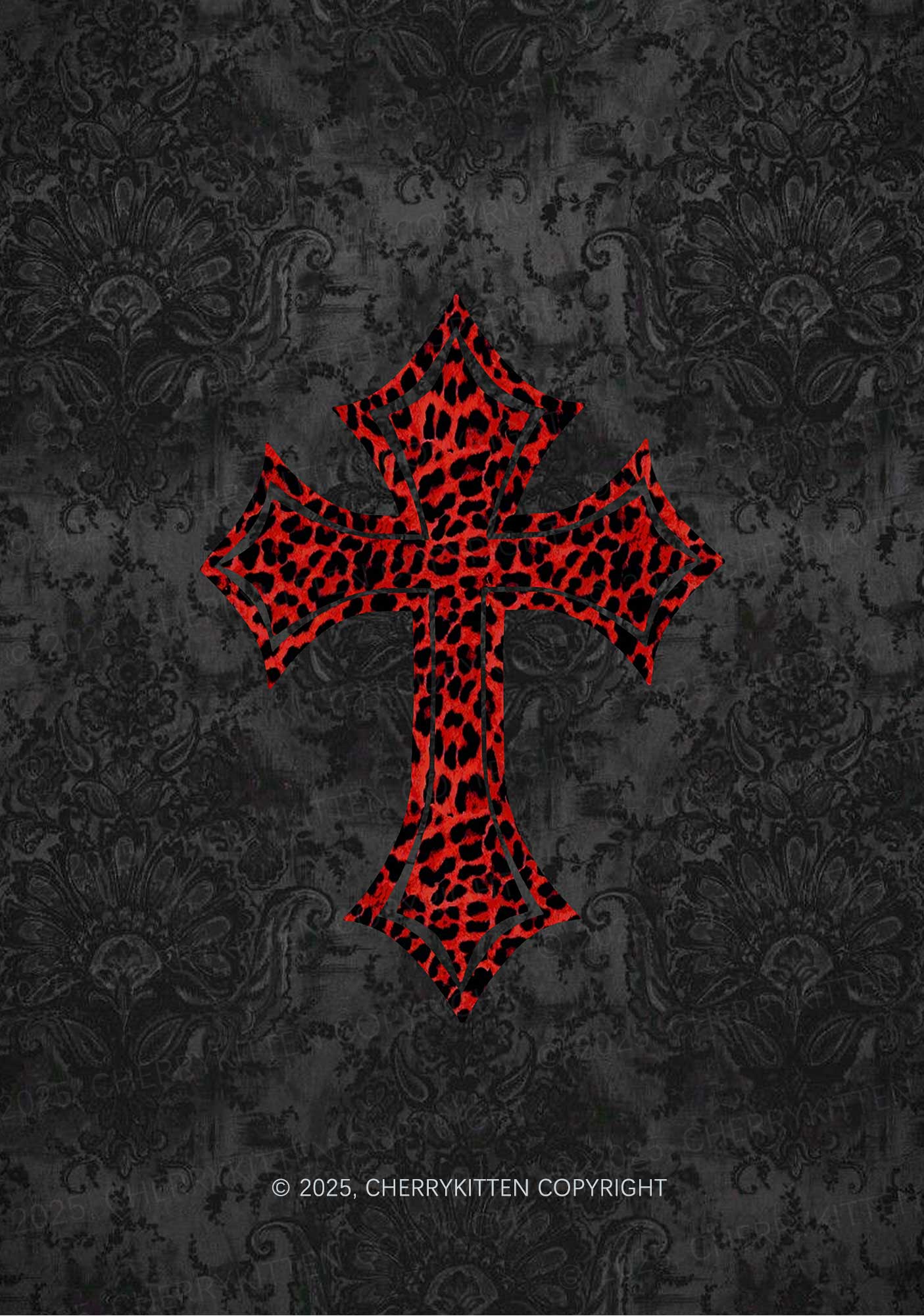 Dark Leopard Cross Y2K Mesh Long Sleeve Crop Top Cherrykitten - Image 2
