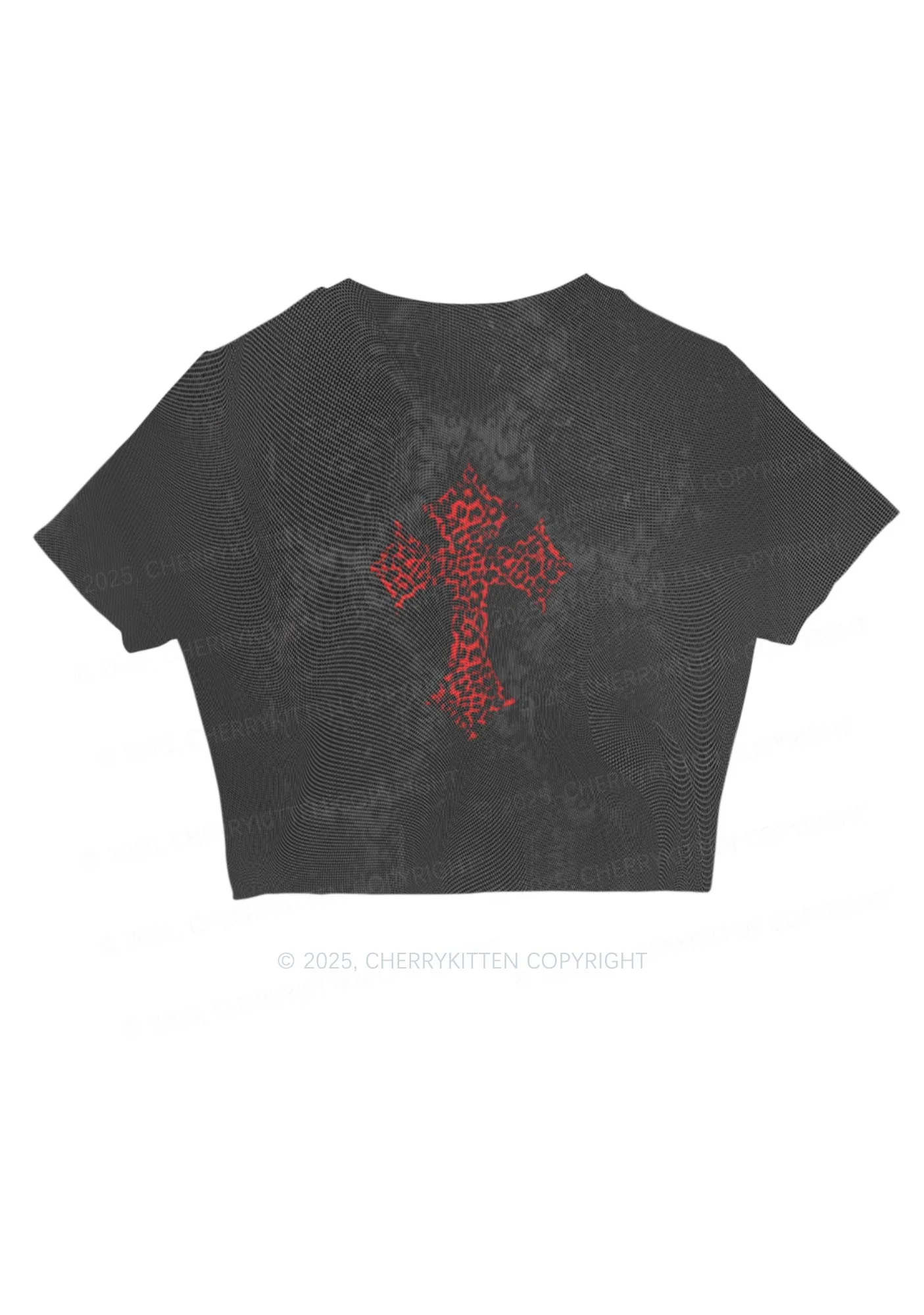 Dark Leopard Cross Y2K Mesh Crop Top Cherrykitten - Image 3