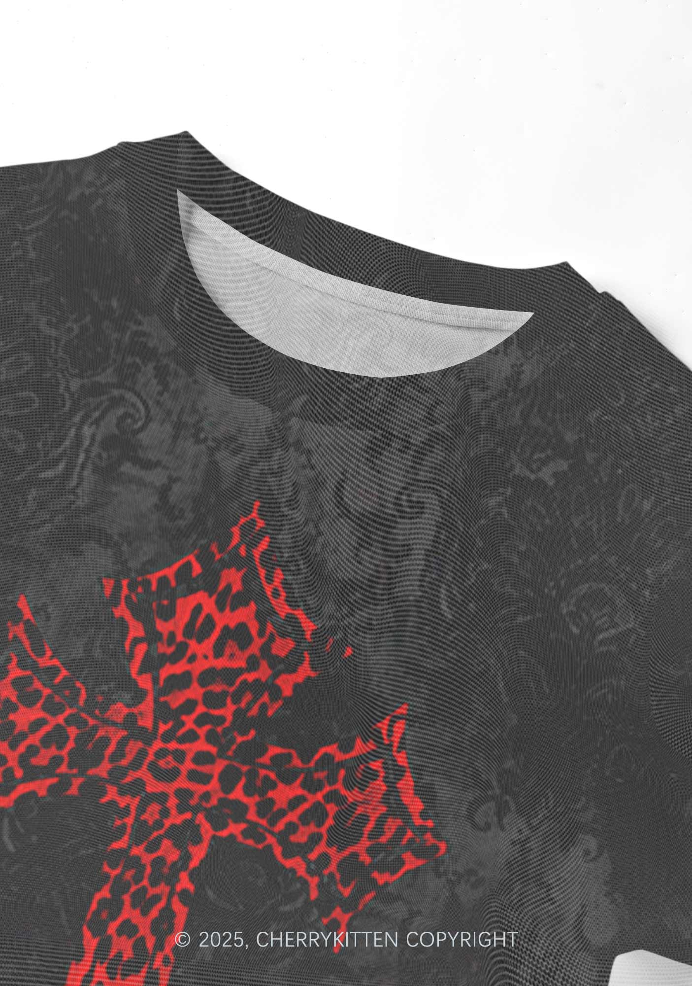 Dark Leopard Cross Y2K Mesh Crop Top Cherrykitten - Image 4