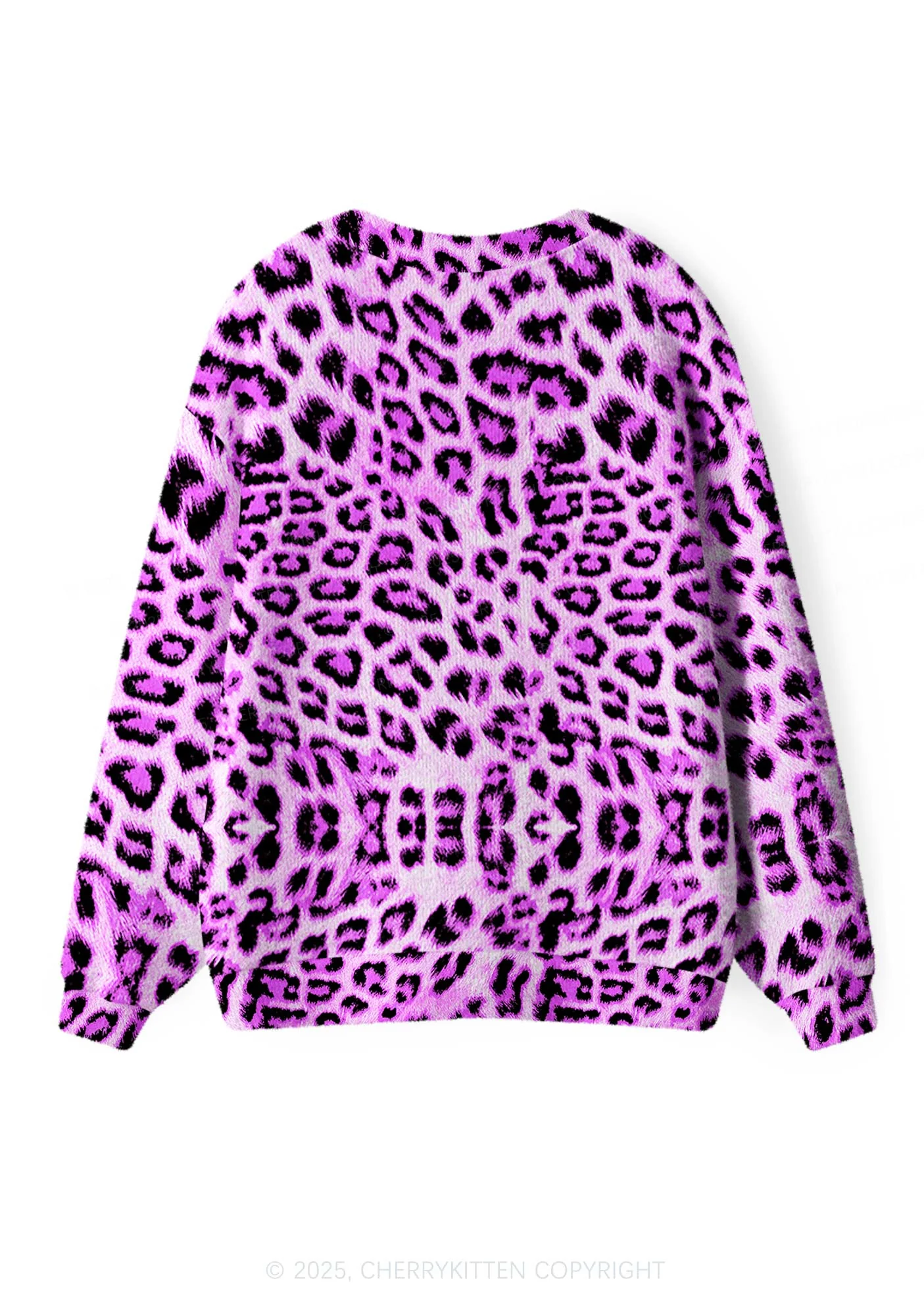 Dark Purple Leopard Y2K Christmas Cardigan Knit Sweatshirt Cherrykitten - Image 2