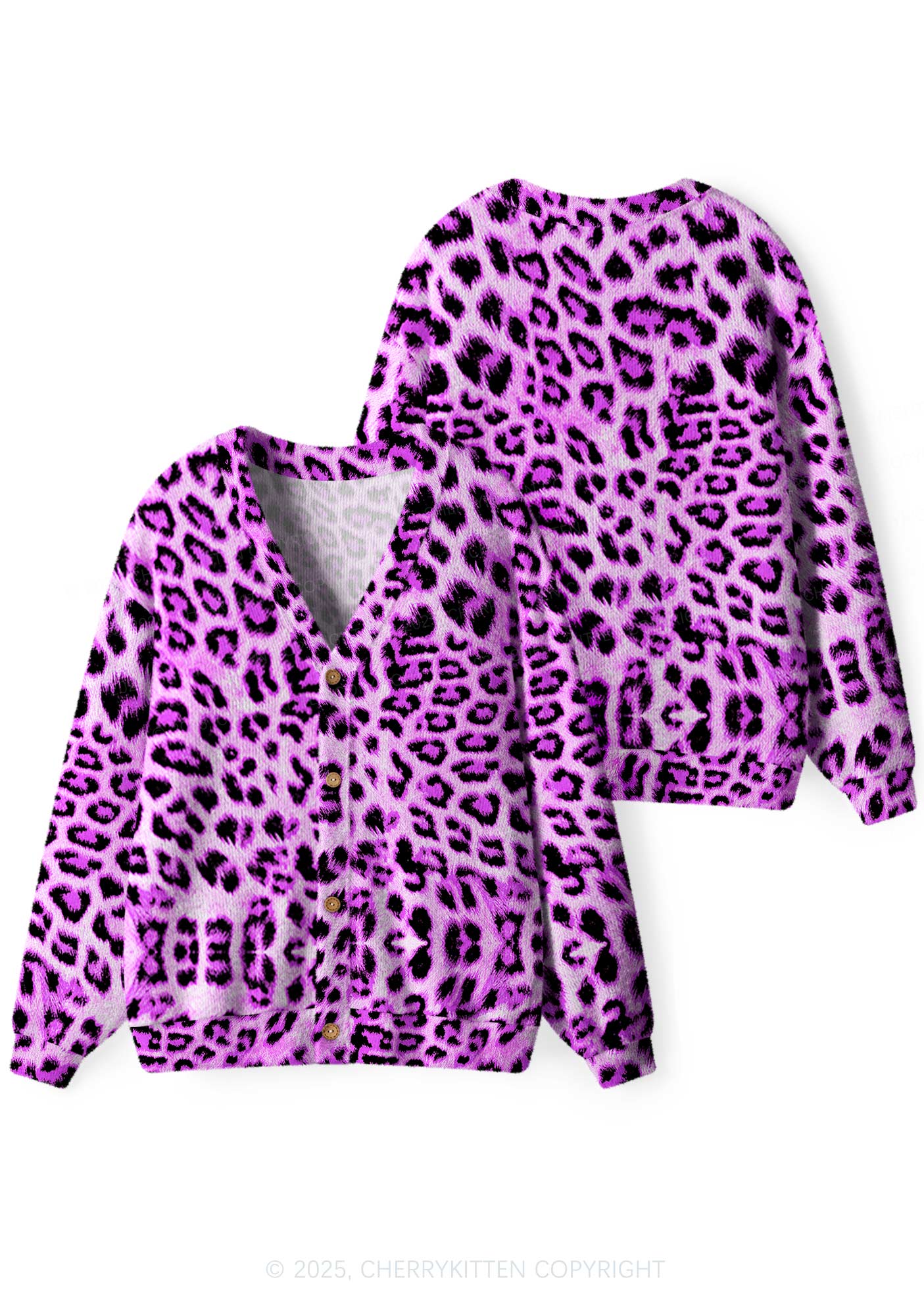 Dark Purple Leopard Y2K Christmas Cardigan Knit Sweatshirt Cherrykitten - Image 3