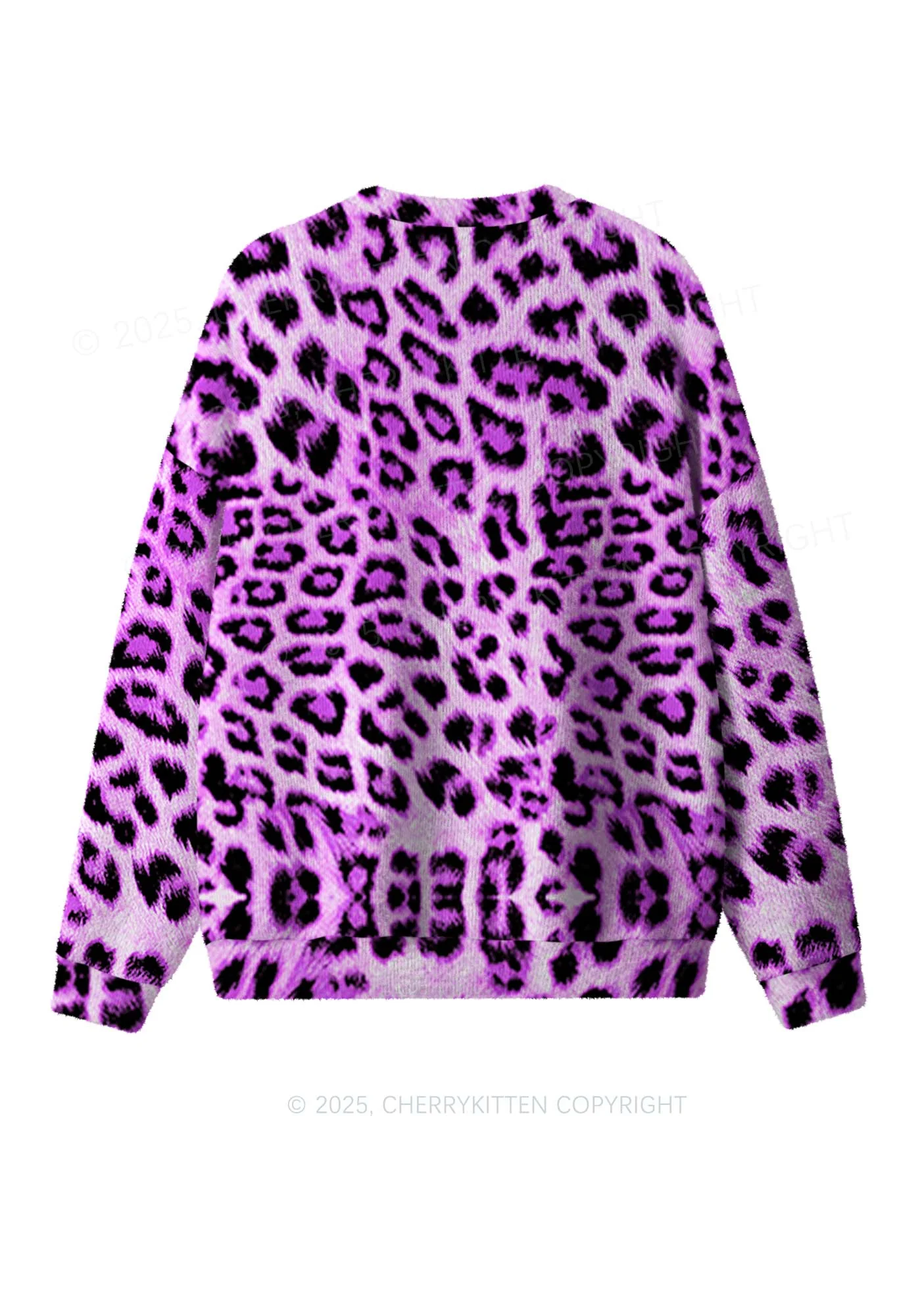 Dark Purple Leopard Y2K Christmas Knit Sweatshirt Cherrykitten - Image 2