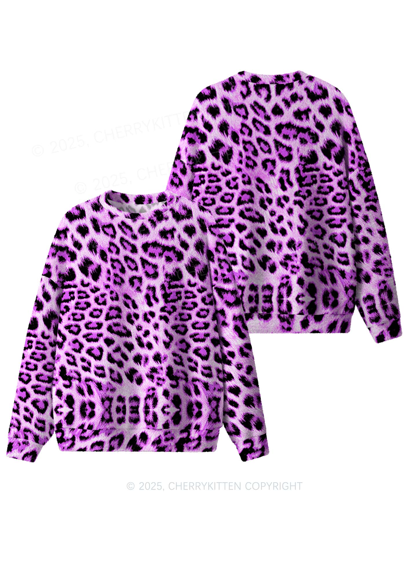 Dark Purple Leopard Y2K Christmas Knit Sweatshirt Cherrykitten - Image 3