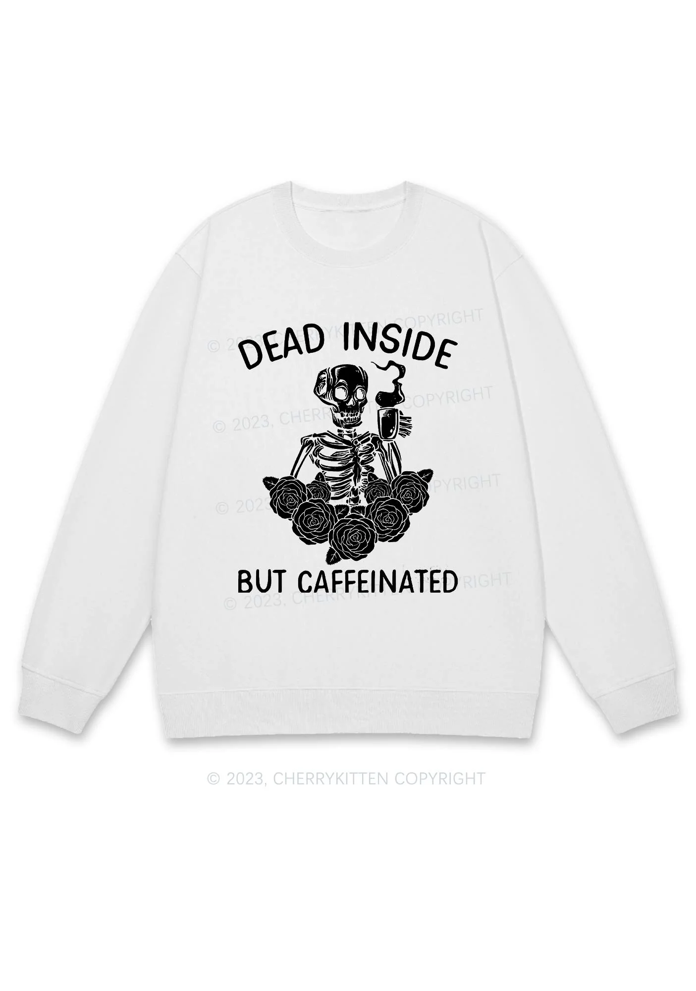Dead Inside But Caffeinated Halloween Y2K Sweatshirt Cherrykitten - Image 2