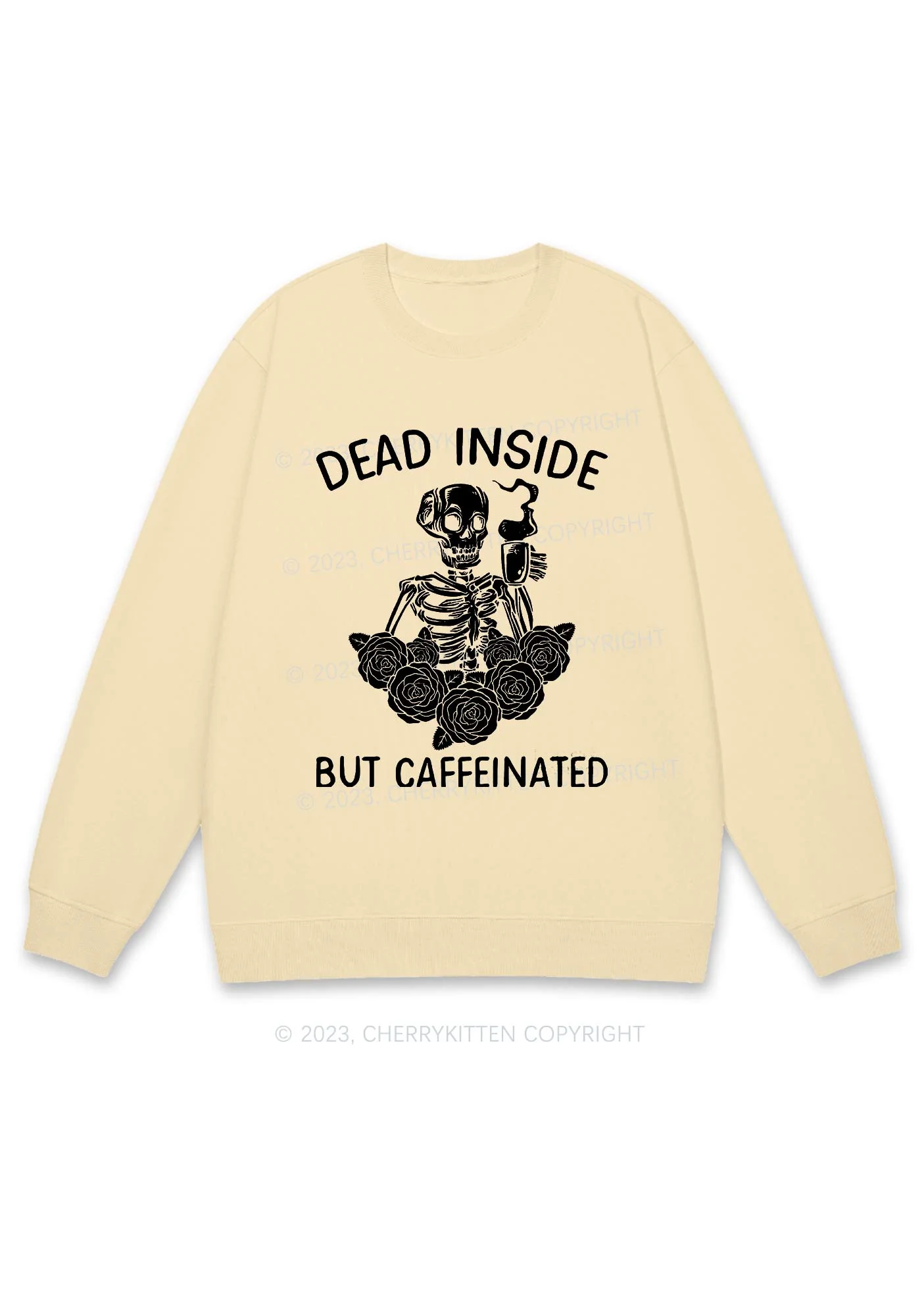 Dead Inside But Caffeinated Halloween Y2K Sweatshirt Cherrykitten - Image 3