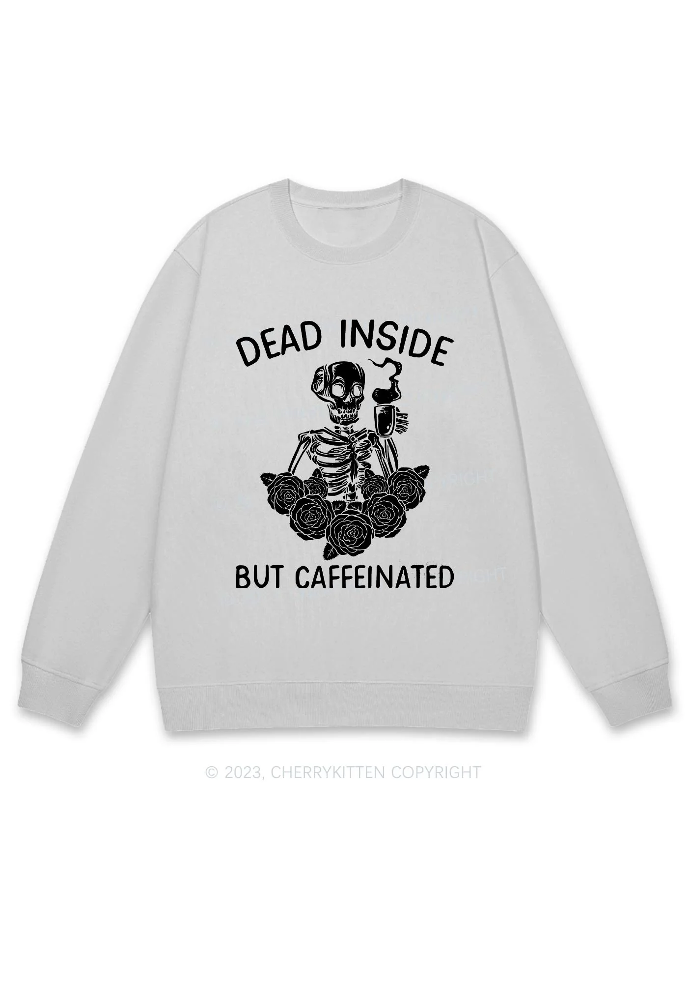 Dead Inside But Caffeinated Halloween Y2K Sweatshirt Cherrykitten - Image 4