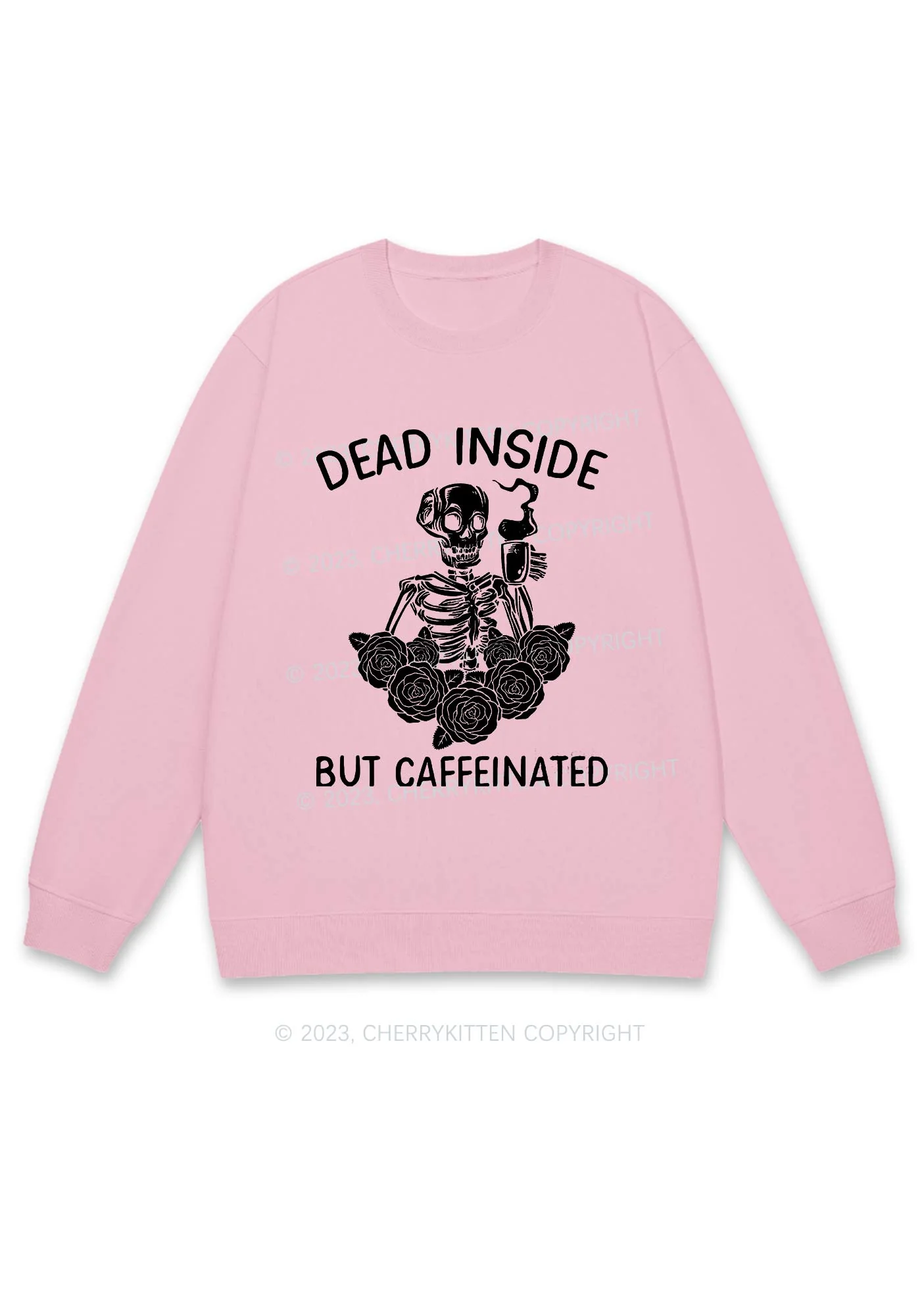 Dead Inside But Caffeinated Halloween Y2K Sweatshirt Cherrykitten - Image 5