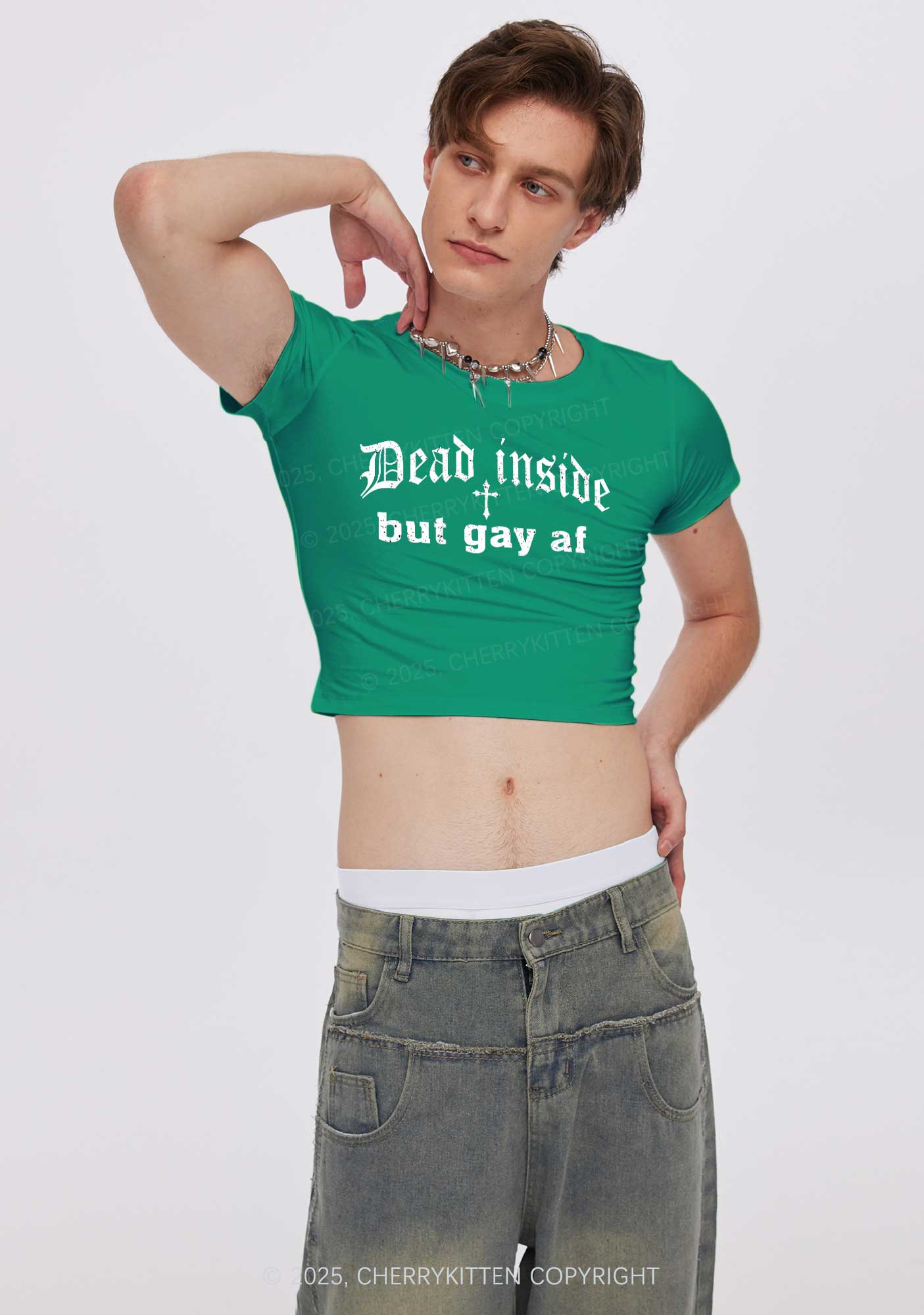 Dead Inside But Gay AF Pride Y2K Baby Tee Cherrykitten - Image 3