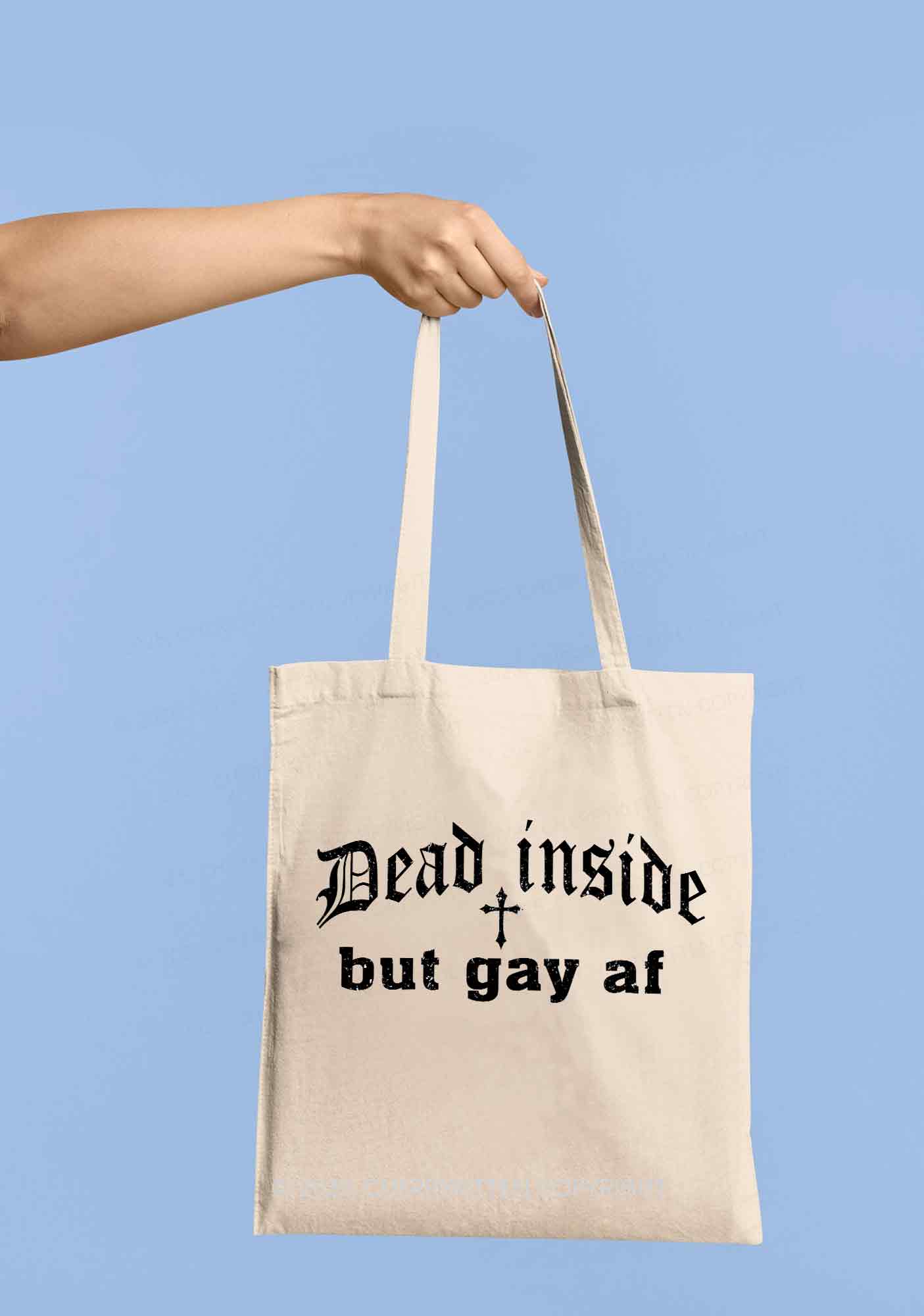 Dead Inside But Gay AF Pride Y2K Canvas Tote Bag Cherrykitten - Image 2