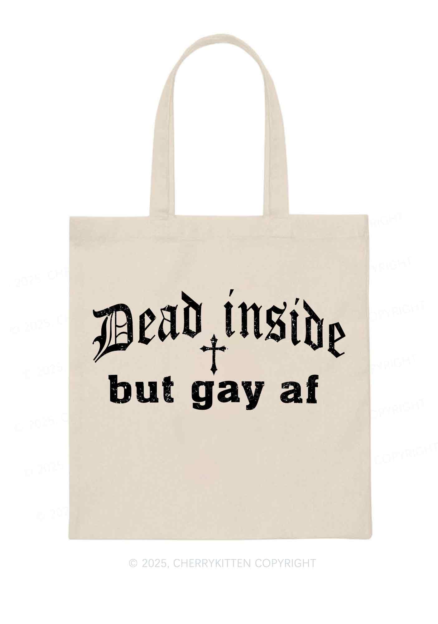 Dead Inside But Gay AF Pride Y2K Canvas Tote Bag Cherrykitten - Image 3