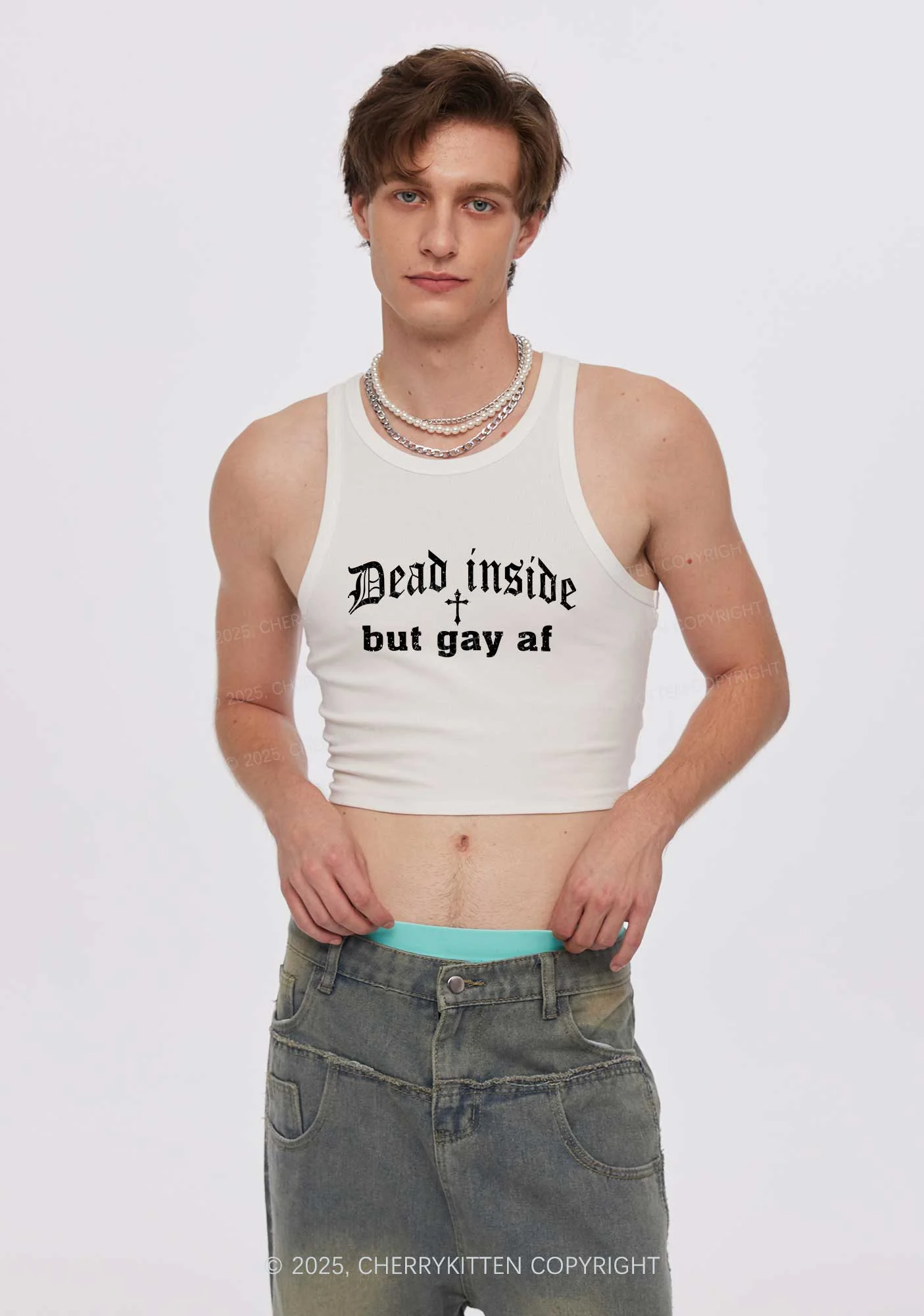 Dead Inside But Gay AF Pride Y2K Crop Tank Top Cherrykitten - Image 2