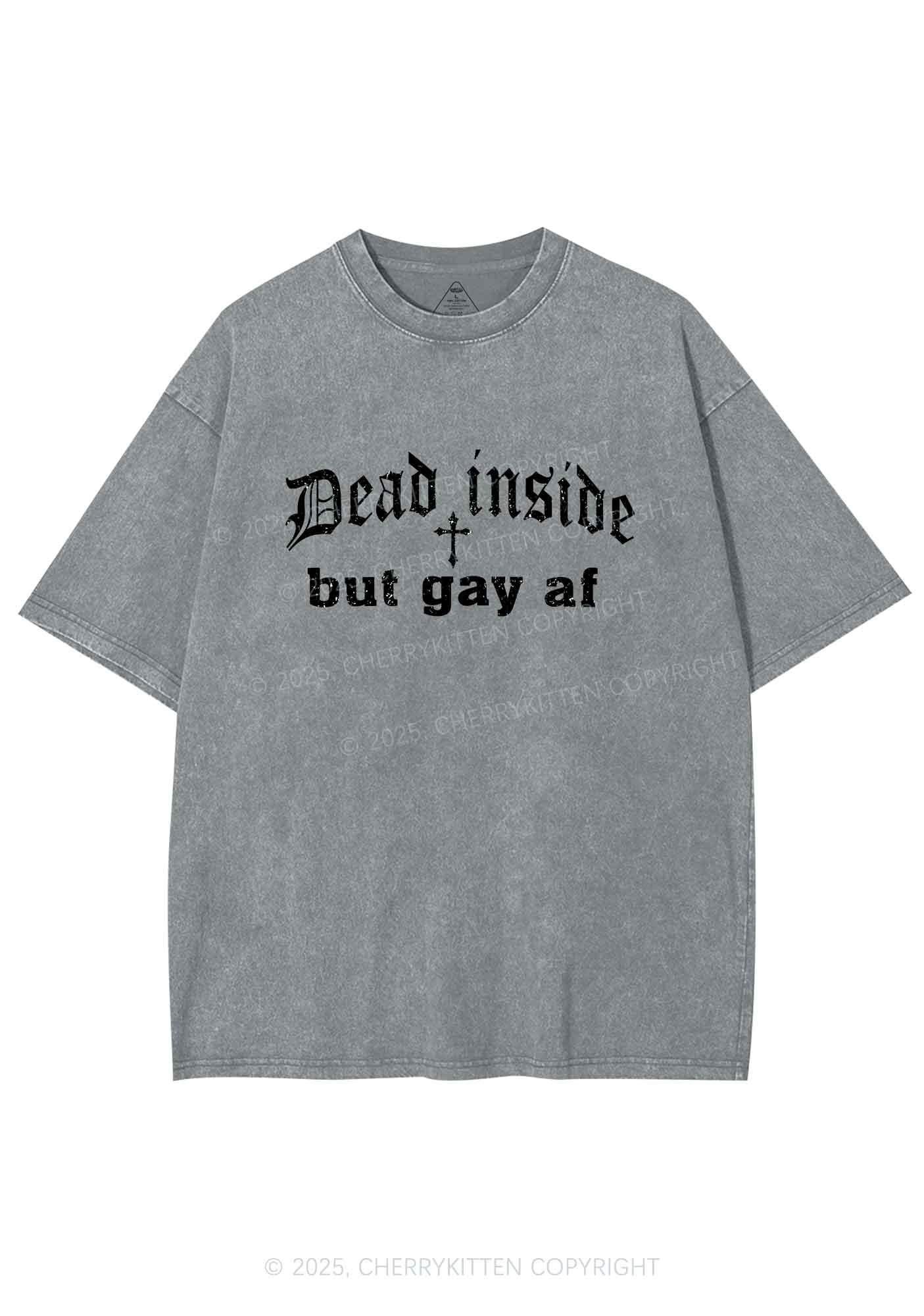 Dead Inside But Gay AF Pride Y2K Shirts Washed Tee Cherrykitten - Image 7