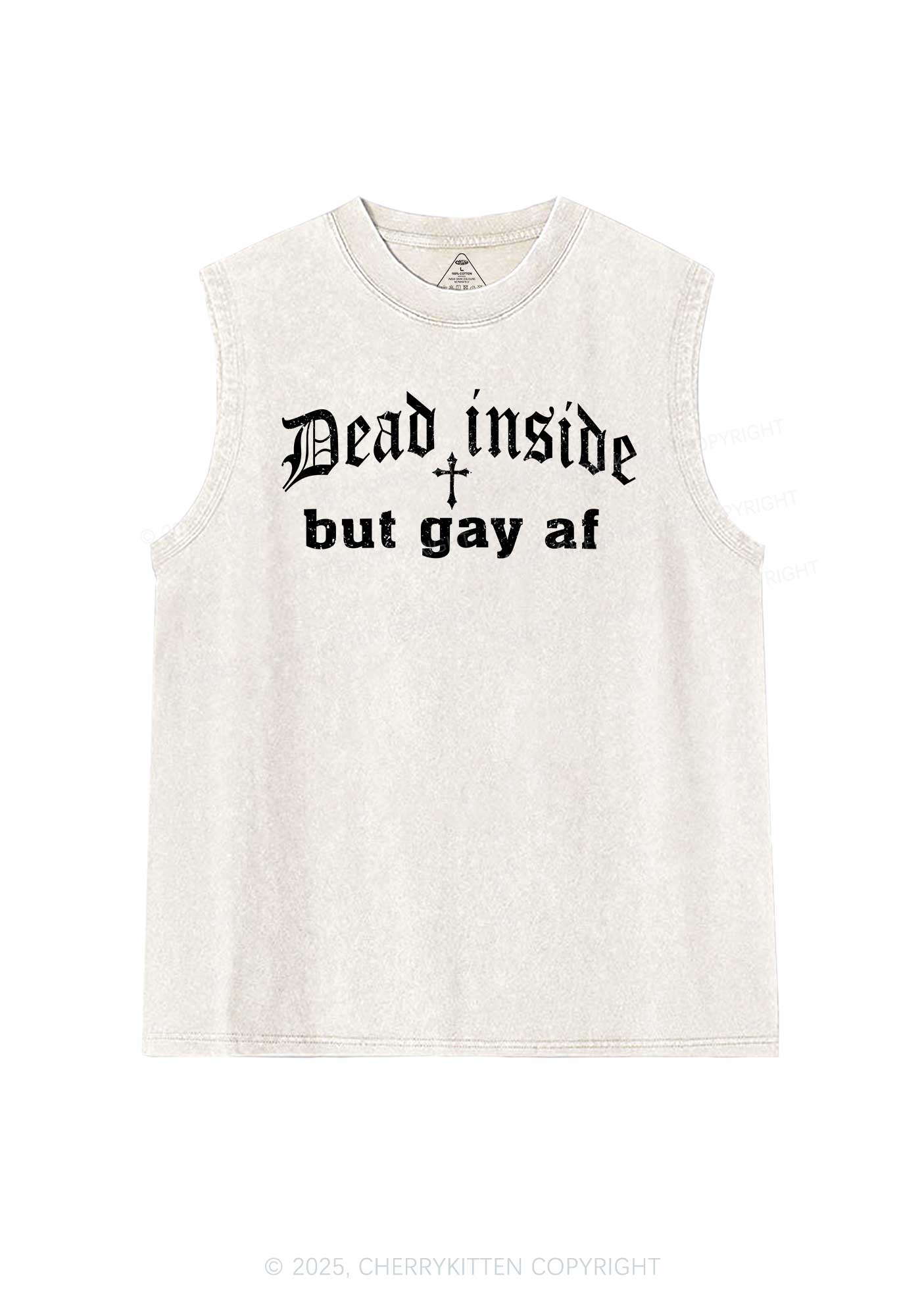 Dead Inside But Gay AF Pride Y2K Washed Muscle Tank Cherrykitten - Image 4