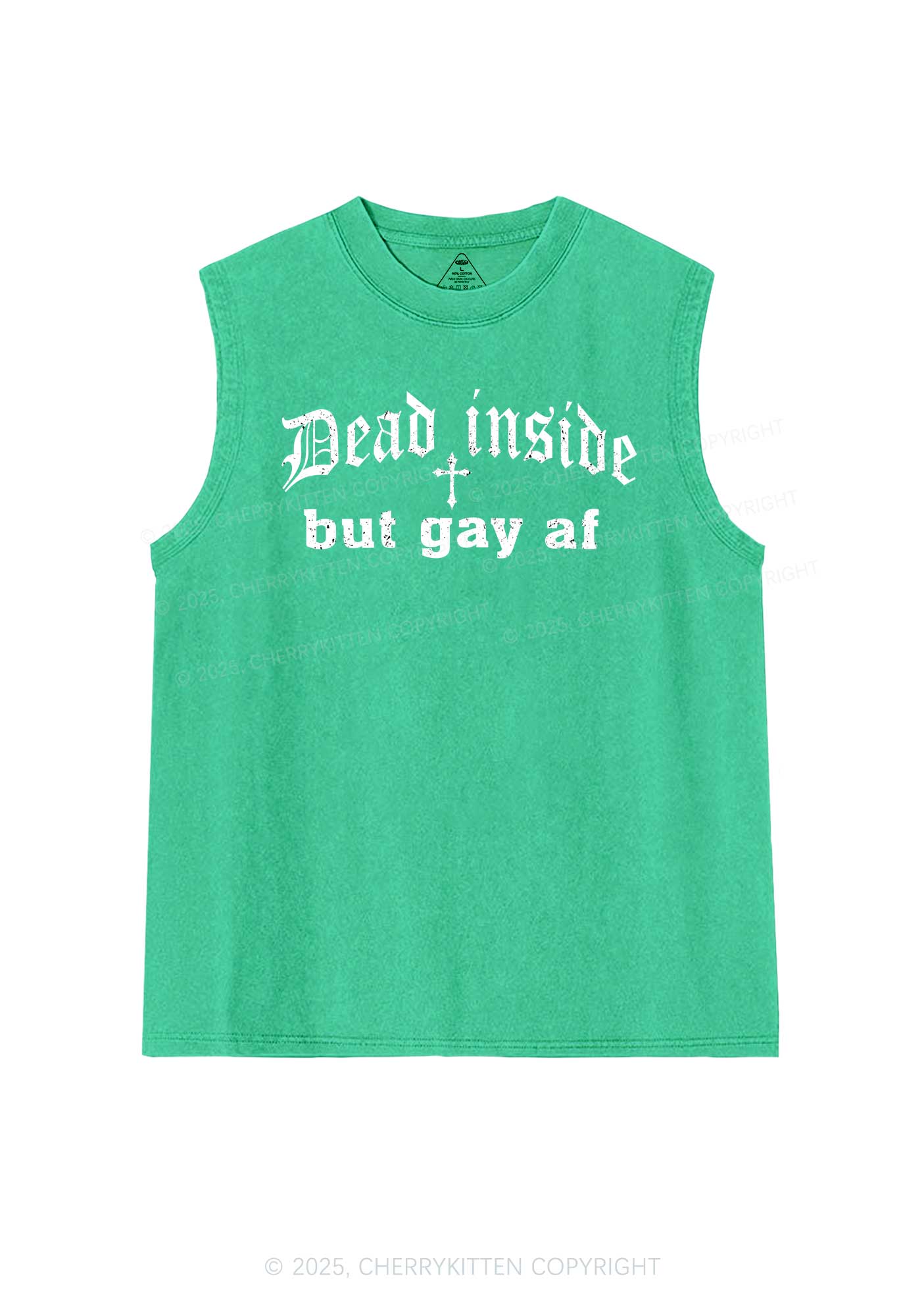 Dead Inside But Gay AF Pride Y2K Washed Muscle Tank Cherrykitten - Image 5