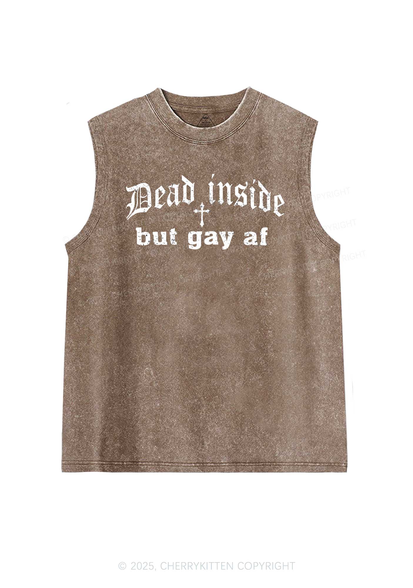 Dead Inside But Gay AF Pride Y2K Washed Muscle Tank Cherrykitten - Image 6