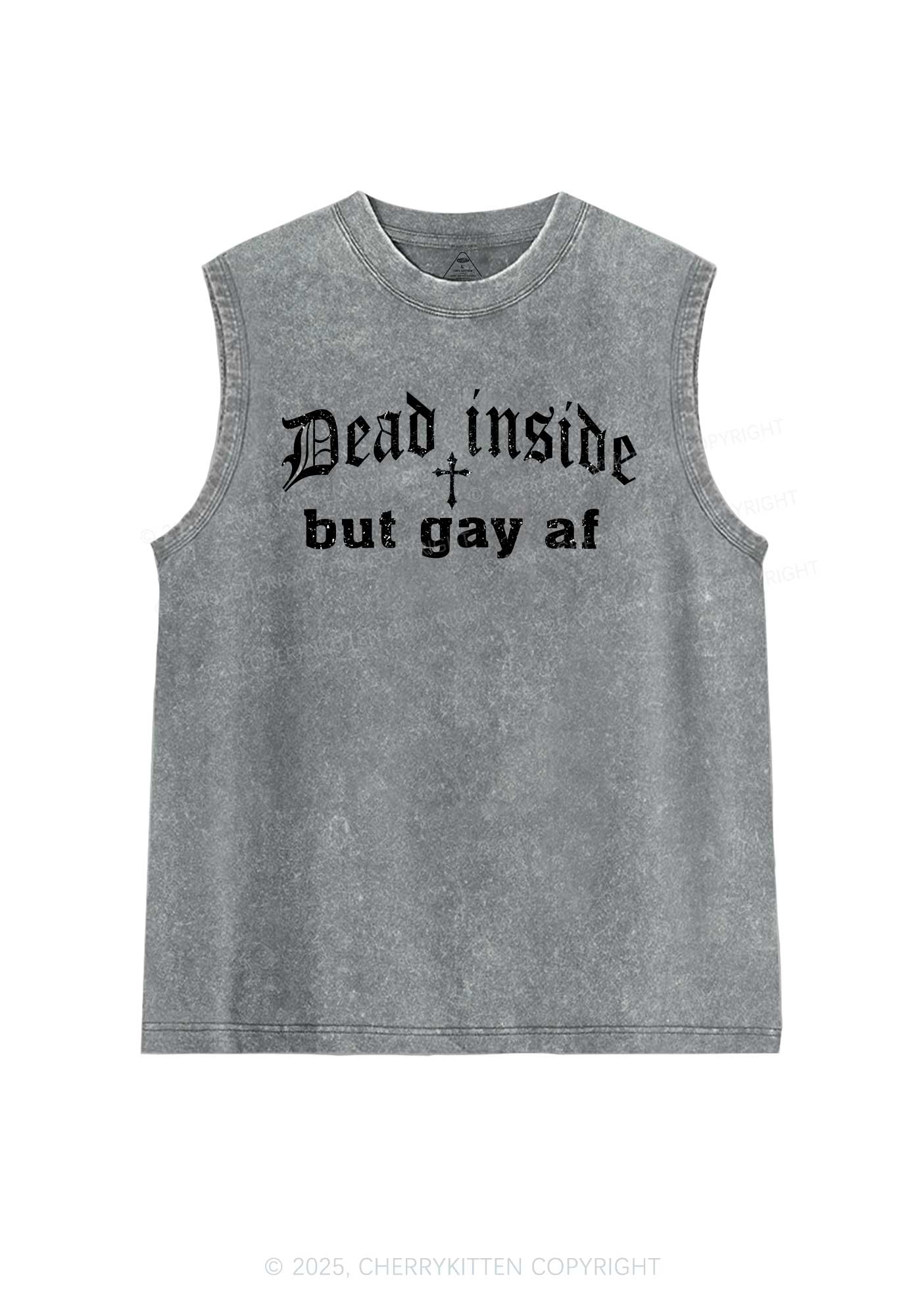 Dead Inside But Gay AF Pride Y2K Washed Muscle Tank Cherrykitten - Image 7