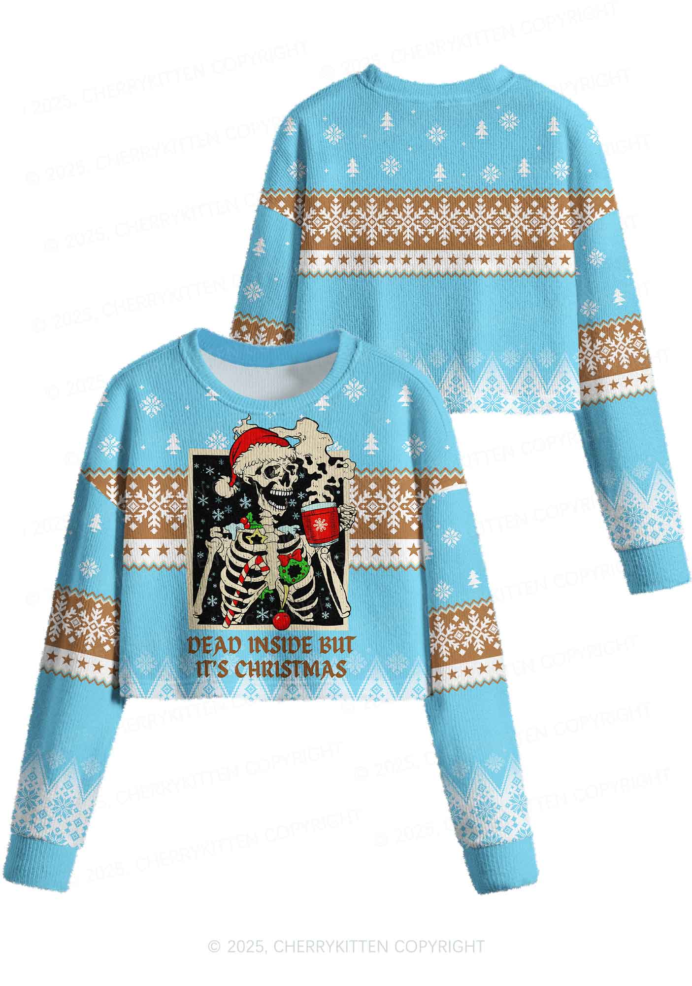 Dead Inside Y2K Christmas Crop Knit Sweatshirt Cherrykitten - Image 3