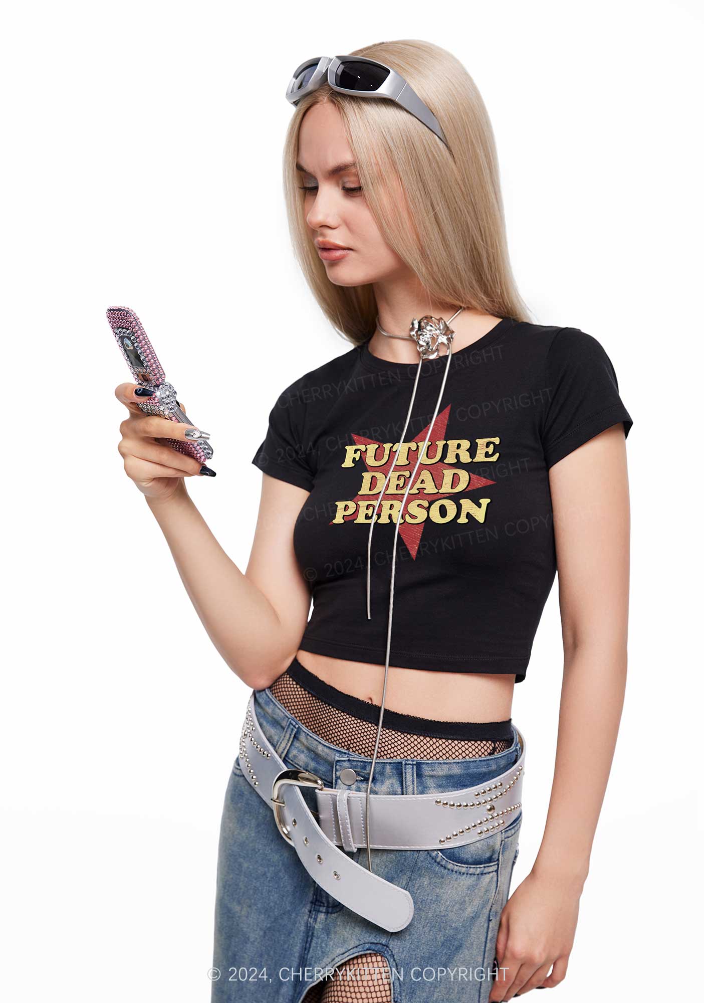 Dead Person Y2K Baby Tee Cherrykitten - Image 2